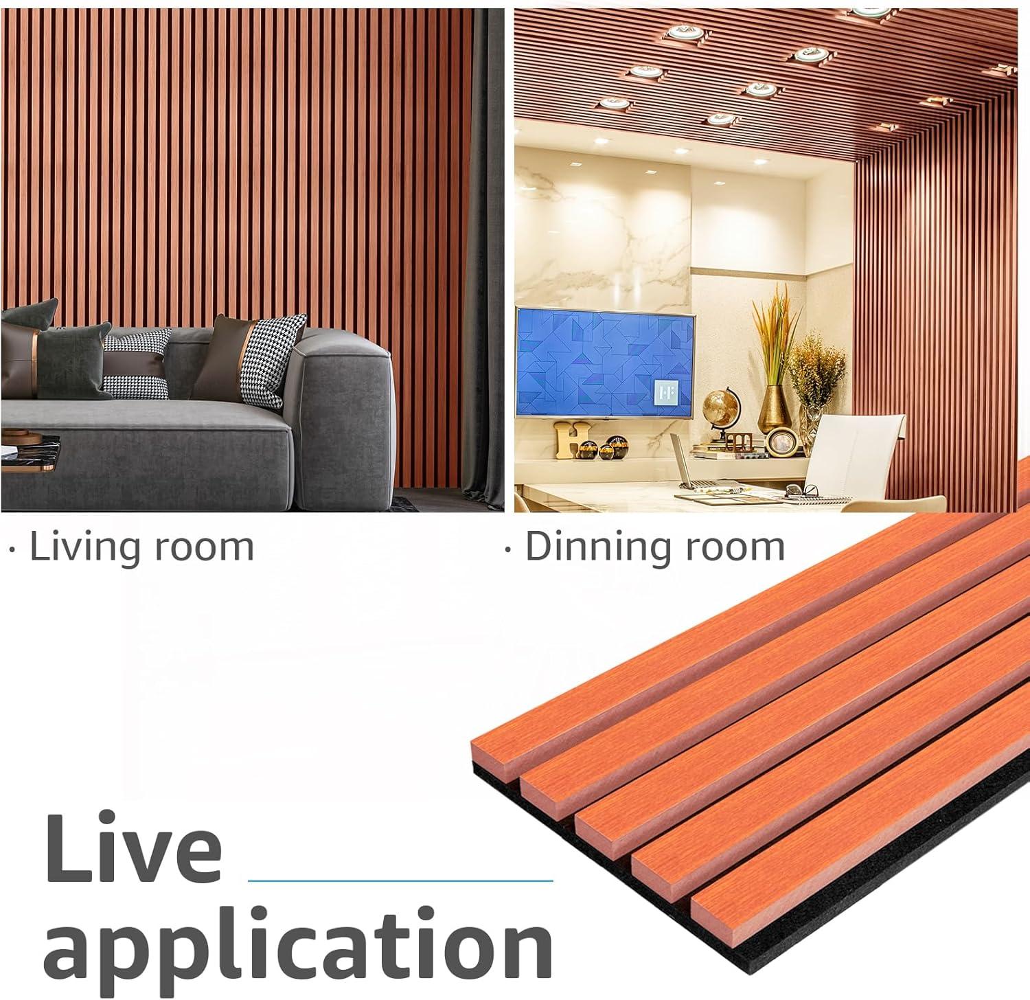 imageArt3d Wood Slat Acoustic Panels Set of 4  3D Fluted SoundAbsorbing Panels for Walls ampamp Ceilings Walnut BrownCherry