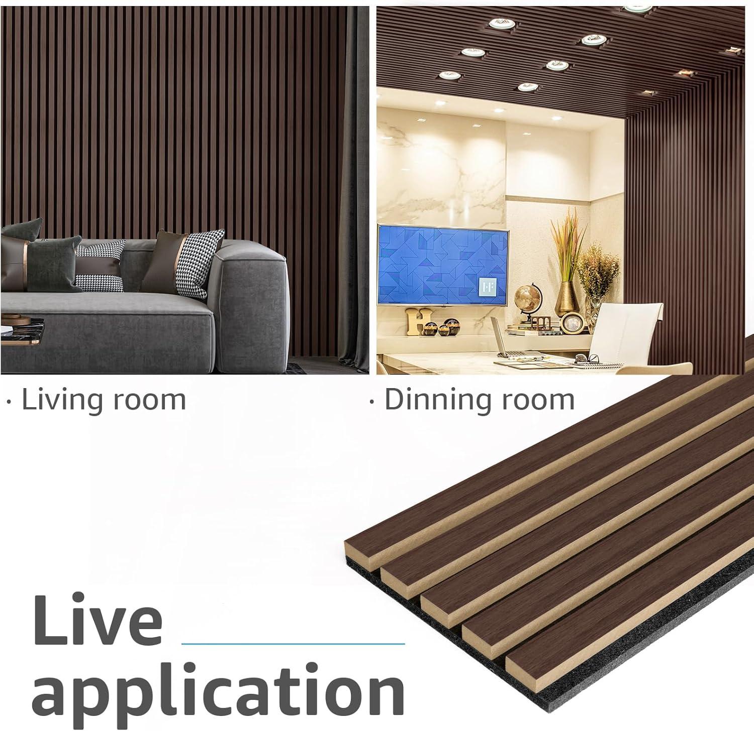 imageArt3d Wood Slat Acoustic Panels Set of 4  3D Fluted SoundAbsorbing Panels for Walls ampamp Ceilings Walnut BrownDark Walnut