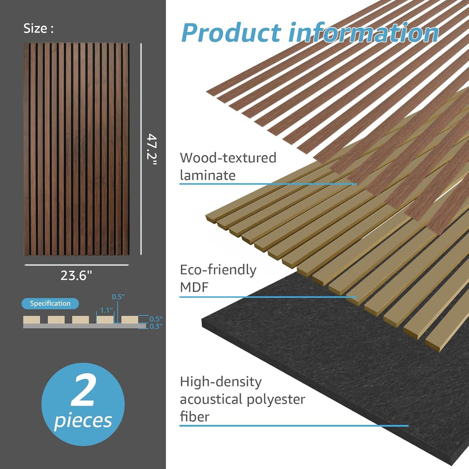 imageArt3d Wood Slat Acoustic Panels Set of 4  3D Fluted SoundAbsorbing Panels for Walls ampamp Ceilings Walnut BrownDark Walnut