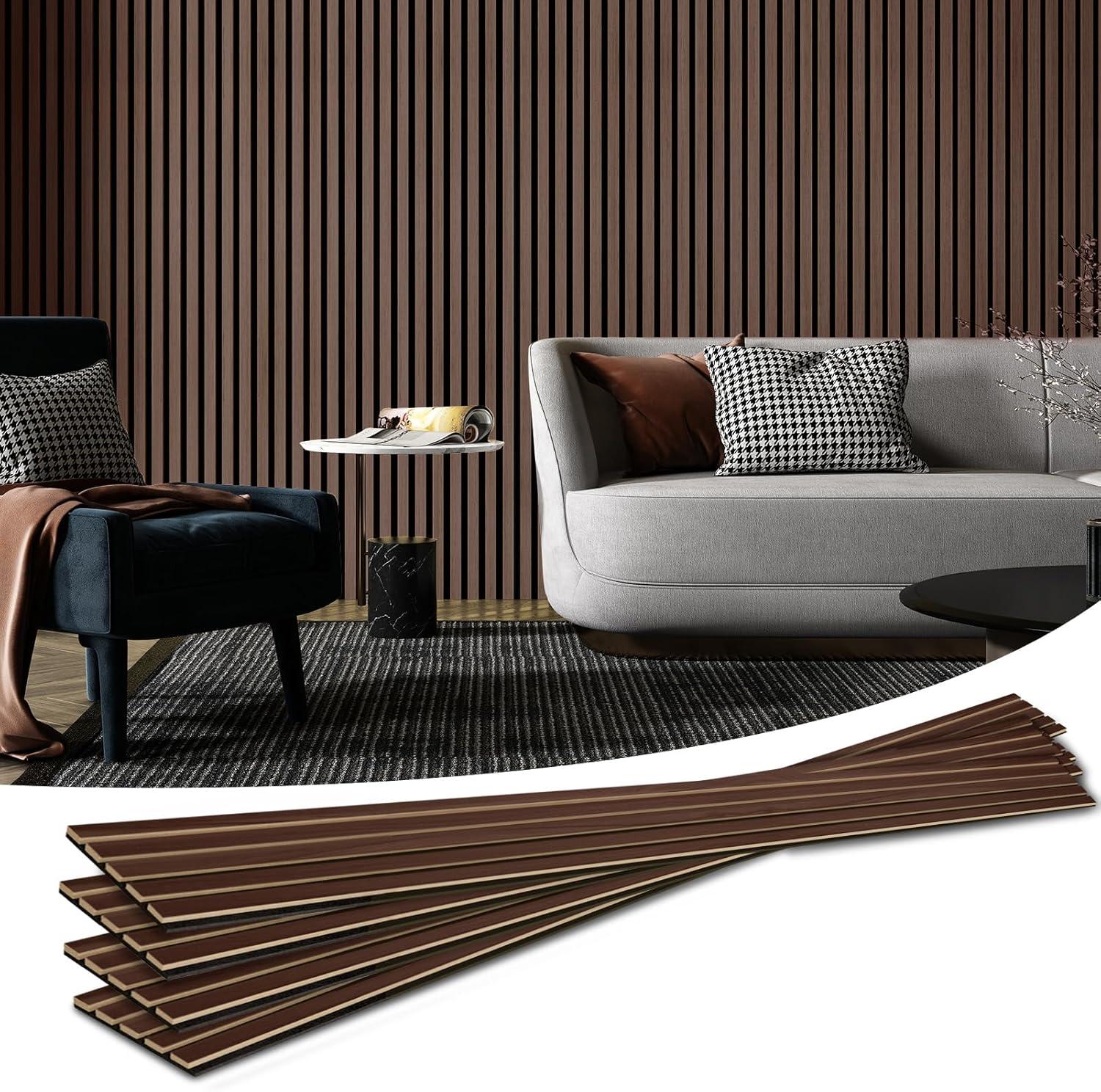 imageArt3d Wood Slat Acoustic Panels Set of 4  3D Fluted SoundAbsorbing Panels for Walls ampamp Ceilings Walnut BrownDark Walnut