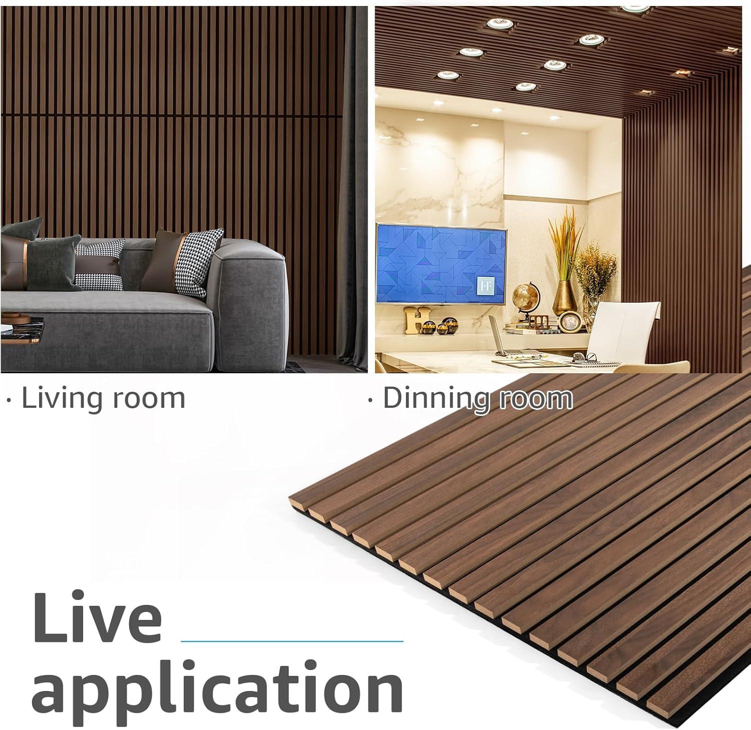 imageArt3d Wood Slat Acoustic Panels Set of 4  3D Fluted SoundAbsorbing Panels for Walls ampamp Ceilings Walnut BrownDark Walnut
