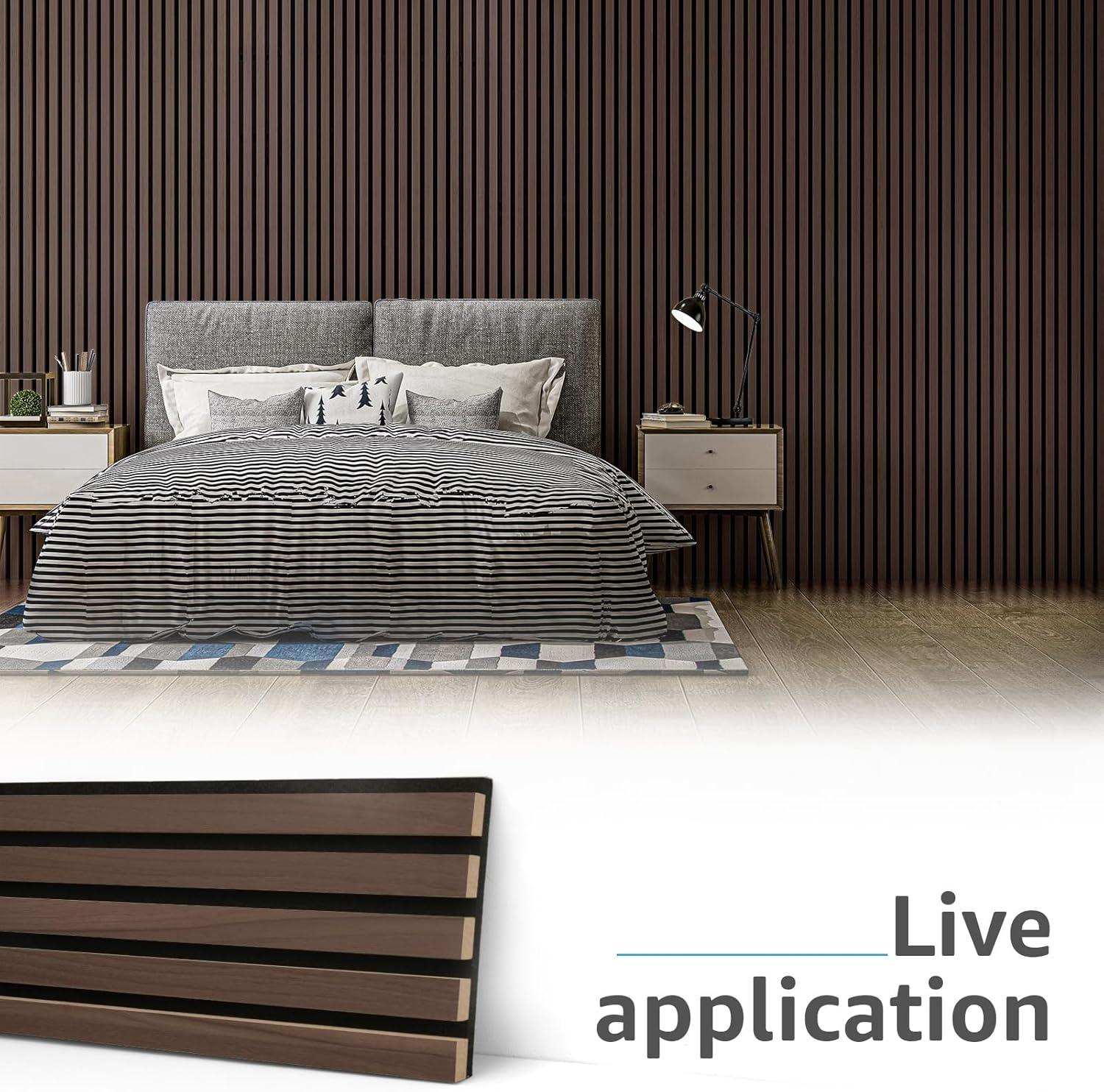 imageArt3d Wood Slat Acoustic Panels Set of 4  3D Fluted SoundAbsorbing Panels for Walls ampamp Ceilings Walnut BrownDark Walnut