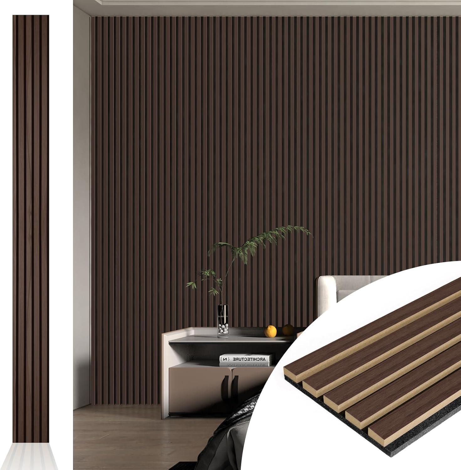 imageArt3d Wood Slat Acoustic Panels Set of 4  3D Fluted SoundAbsorbing Panels for Walls ampamp Ceilings Walnut BrownDark Walnut