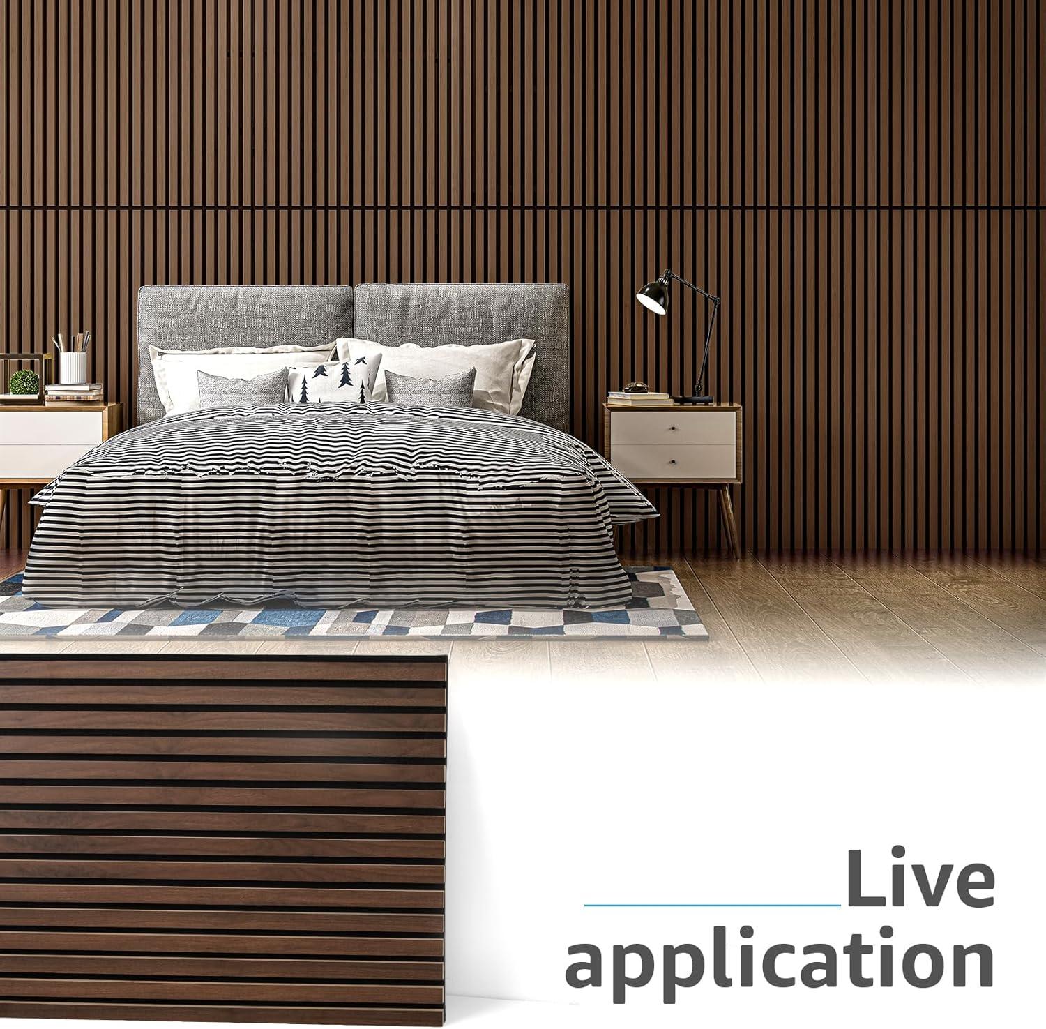 imageArt3d Wood Slat Acoustic Panels Set of 4  3D Fluted SoundAbsorbing Panels for Walls ampamp Ceilings Walnut BrownDark Walnut