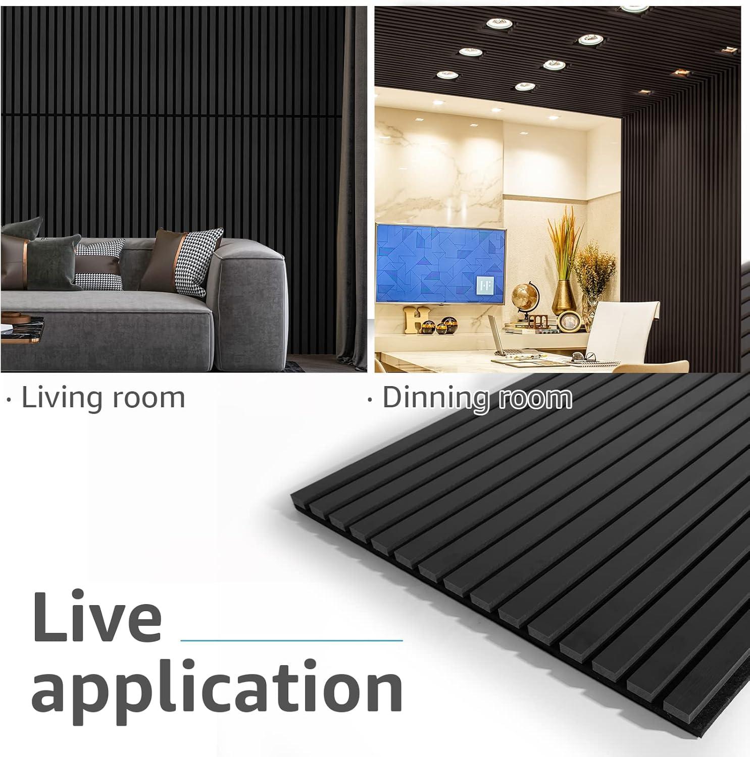 imageArt3d Wood Slat Acoustic Panels Set of 4  3D Fluted SoundAbsorbing Panels for Walls ampamp Ceilings Walnut BrownMatte Black