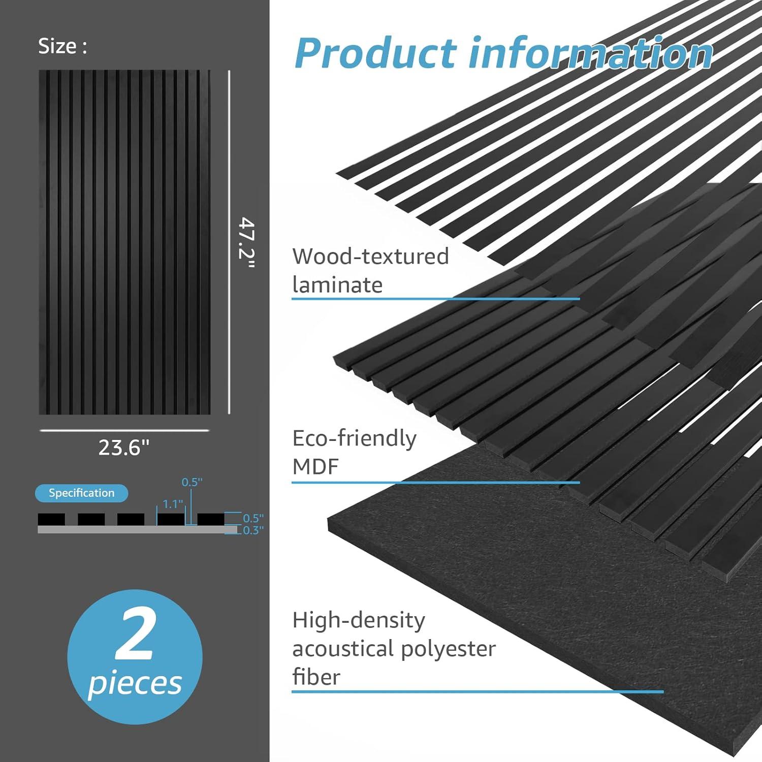 imageArt3d Wood Slat Acoustic Panels Set of 4  3D Fluted SoundAbsorbing Panels for Walls ampamp Ceilings Walnut BrownMatte Black