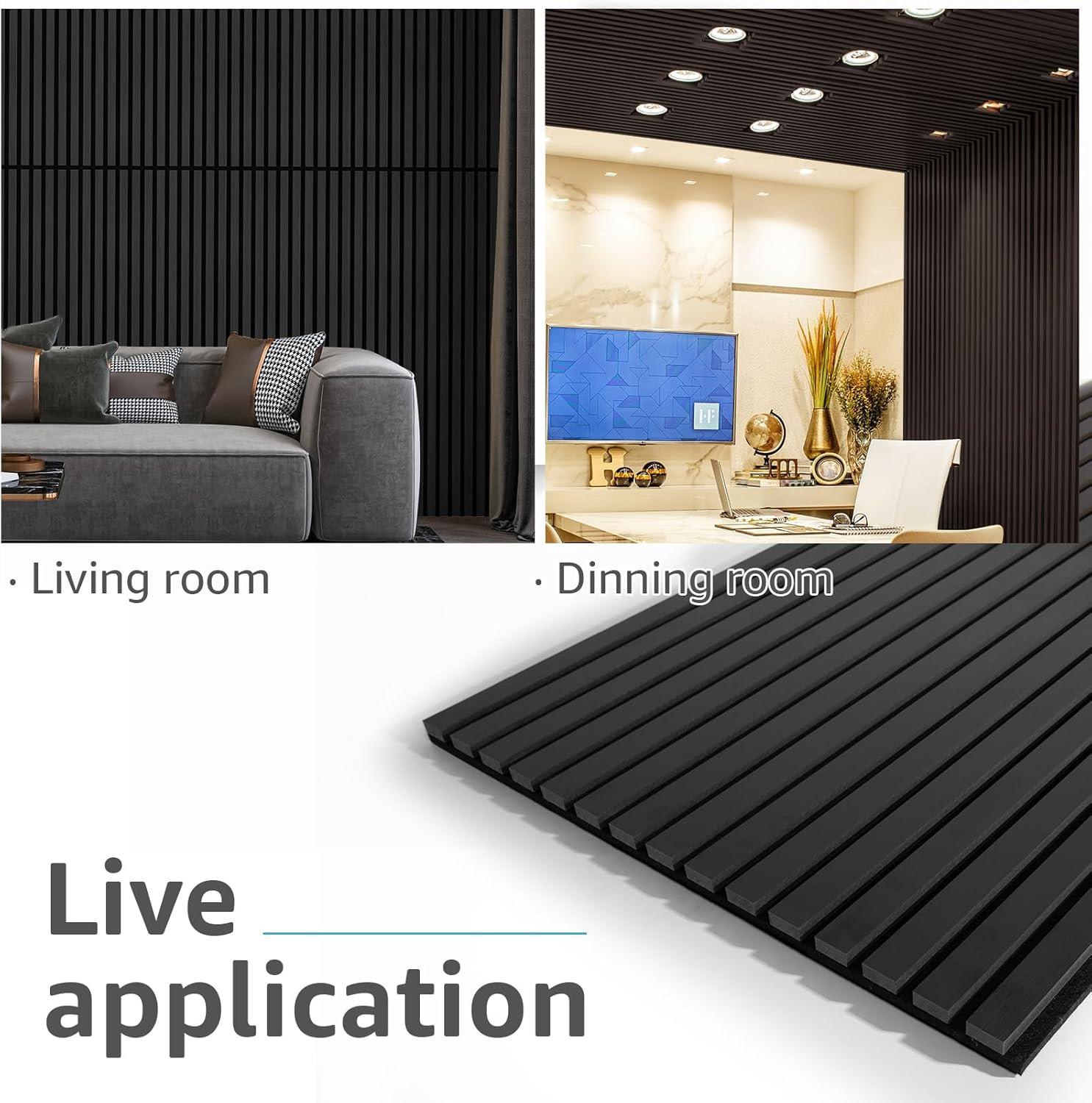 imageArt3d Wood Slat Acoustic Panels Set of 4  3D Fluted SoundAbsorbing Panels for Walls ampamp Ceilings Walnut BrownMatte Black