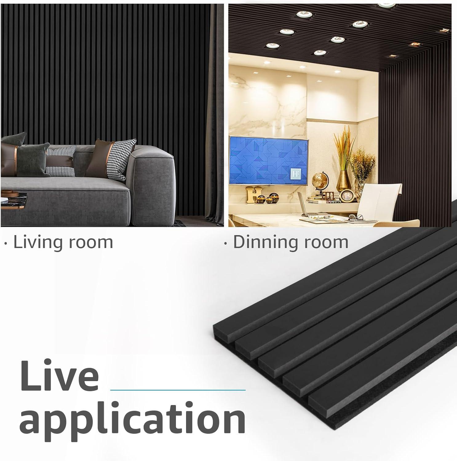 imageArt3d Wood Slat Acoustic Panels Set of 4  3D Fluted SoundAbsorbing Panels for Walls ampamp Ceilings Walnut BrownMatte Black