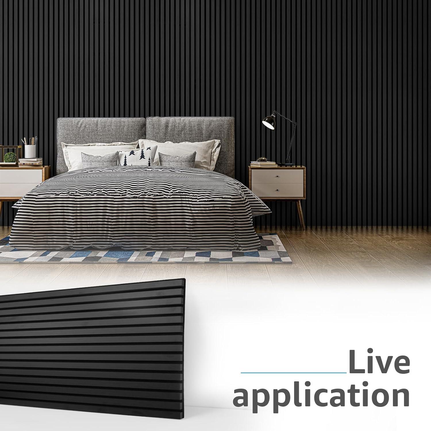imageArt3d Wood Slat Acoustic Panels Set of 4  3D Fluted SoundAbsorbing Panels for Walls ampamp Ceilings Walnut BrownMatte Black