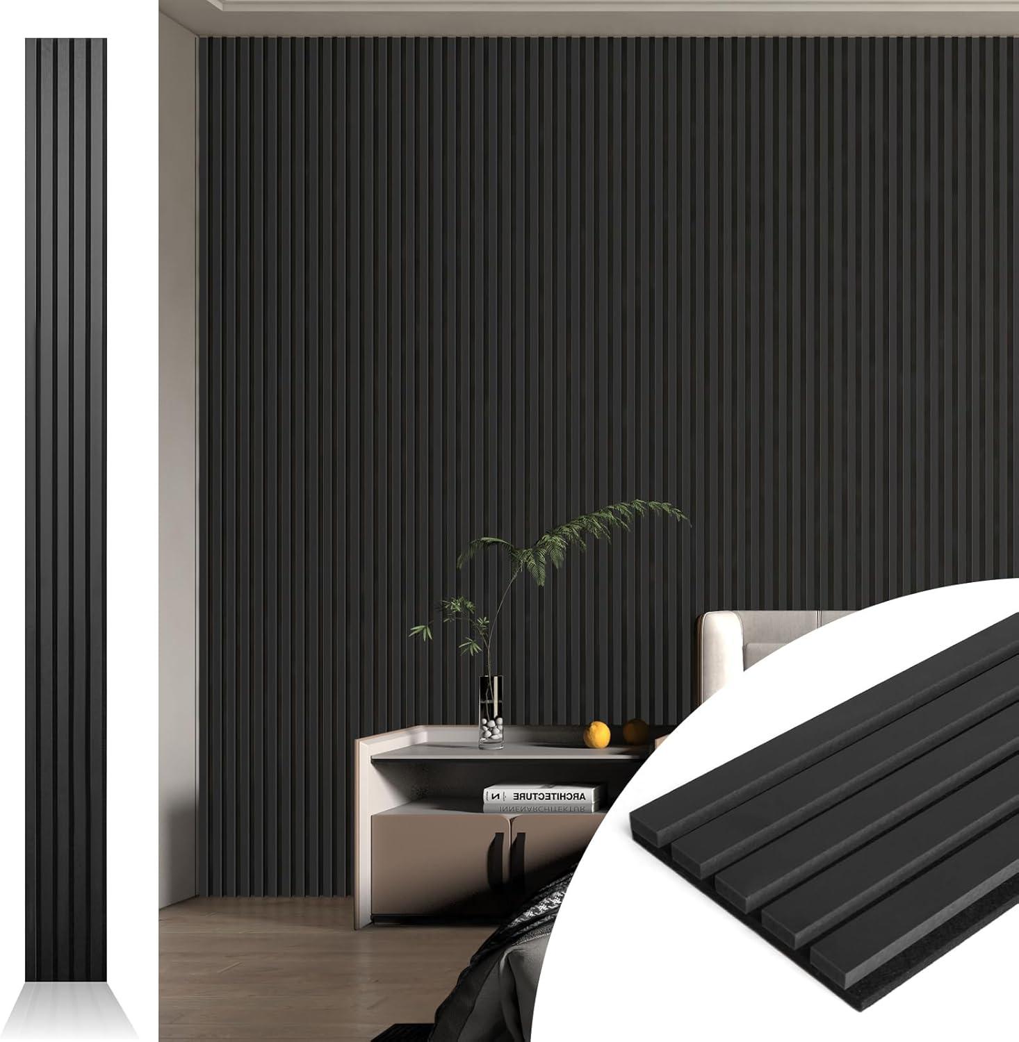 imageArt3d Wood Slat Acoustic Panels Set of 4  3D Fluted SoundAbsorbing Panels for Walls ampamp Ceilings Walnut BrownMatte Black