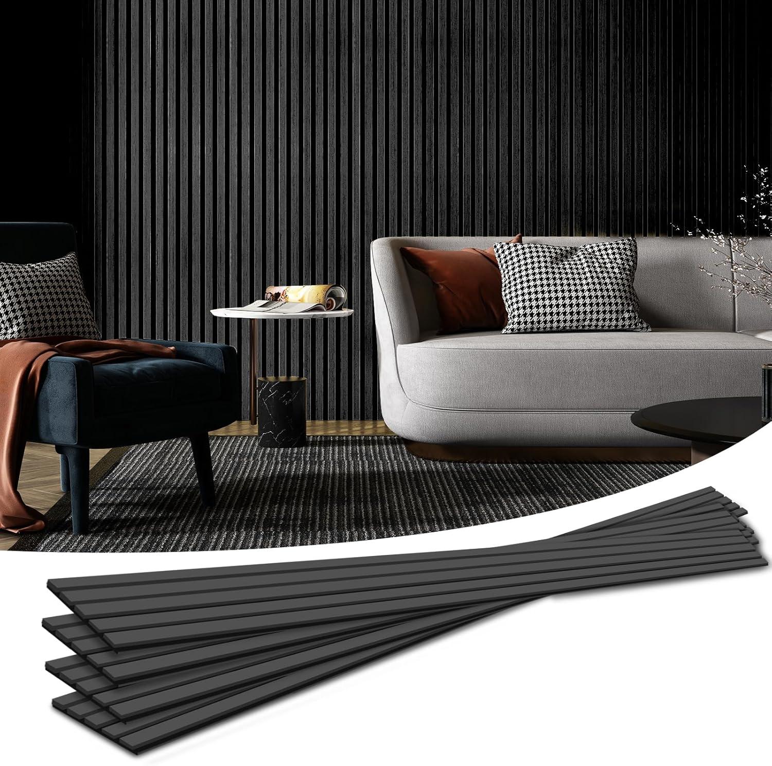 imageArt3d Wood Slat Acoustic Panels Set of 4  3D Fluted SoundAbsorbing Panels for Walls ampamp Ceilings Walnut BrownMatte Black