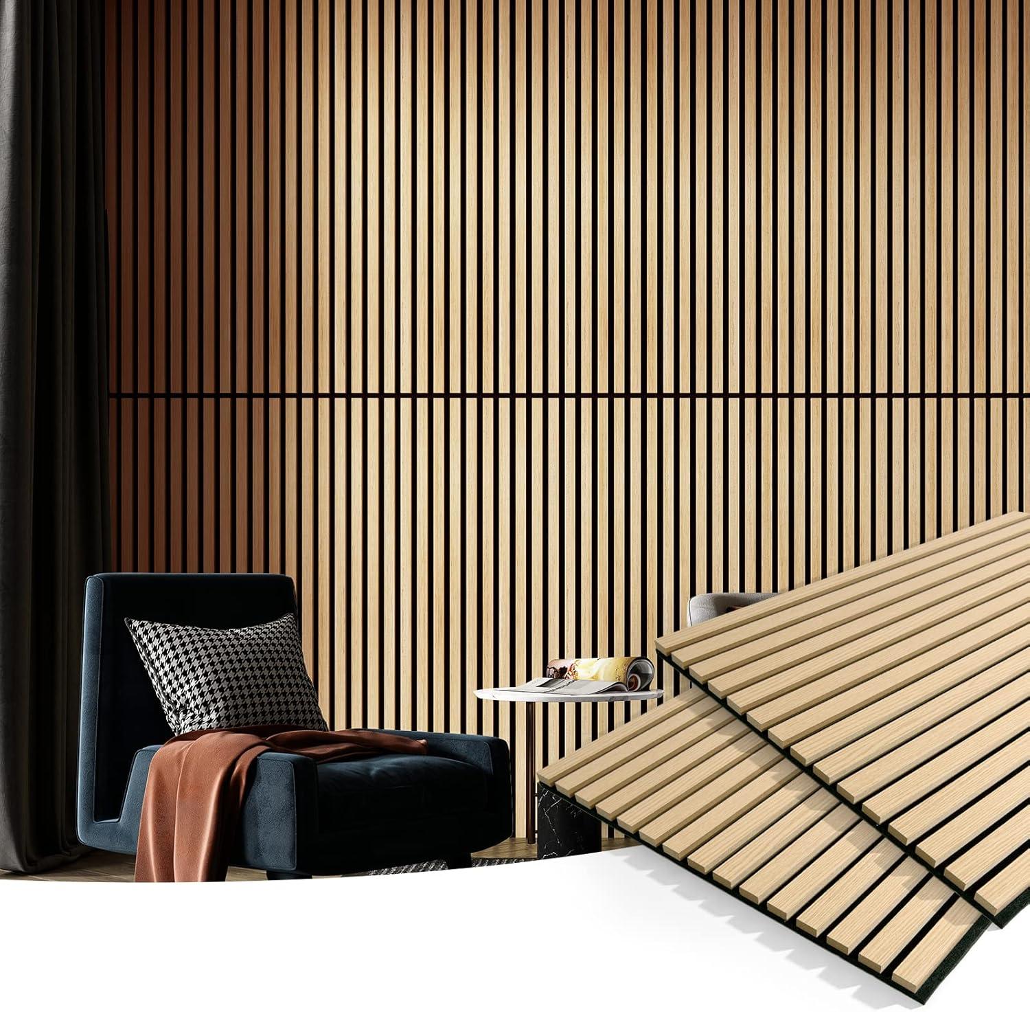 imageArt3d Wood Slat Acoustic Panels Set of 4  3D Fluted SoundAbsorbing Panels for Walls ampamp Ceilings Walnut BrownOak