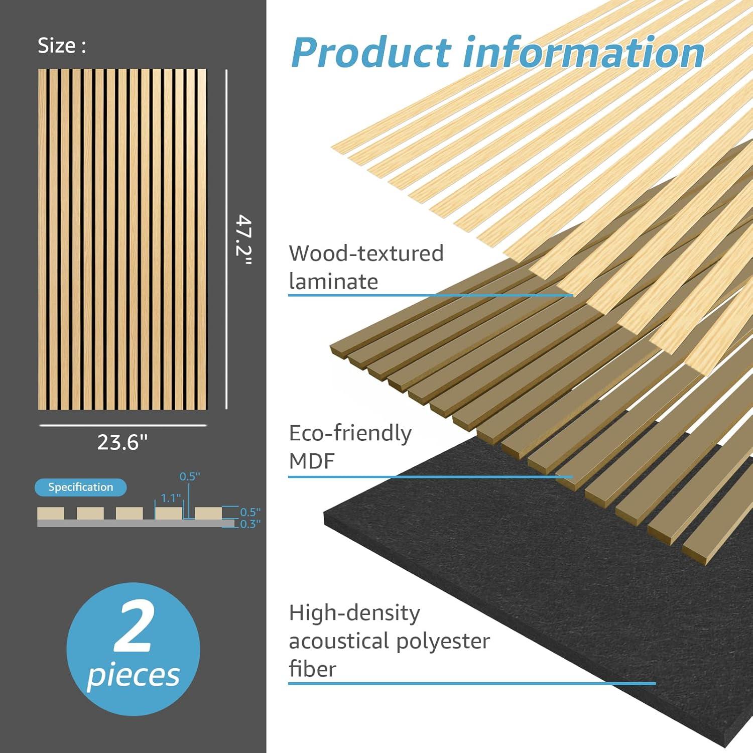 imageArt3d Wood Slat Acoustic Panels Set of 4  3D Fluted SoundAbsorbing Panels for Walls ampamp Ceilings Walnut BrownOak