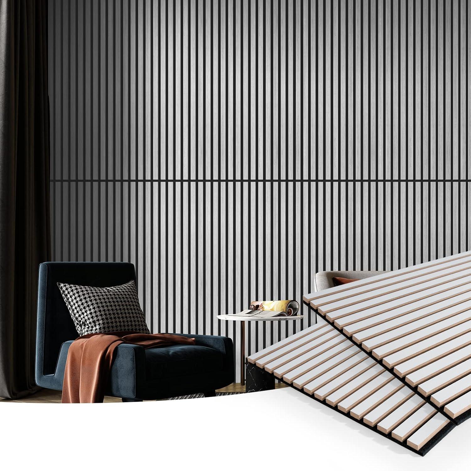 imageArt3d Wood Slat Acoustic Panels Set of 4  3D Fluted SoundAbsorbing Panels for Walls ampamp Ceilings Walnut BrownSilver