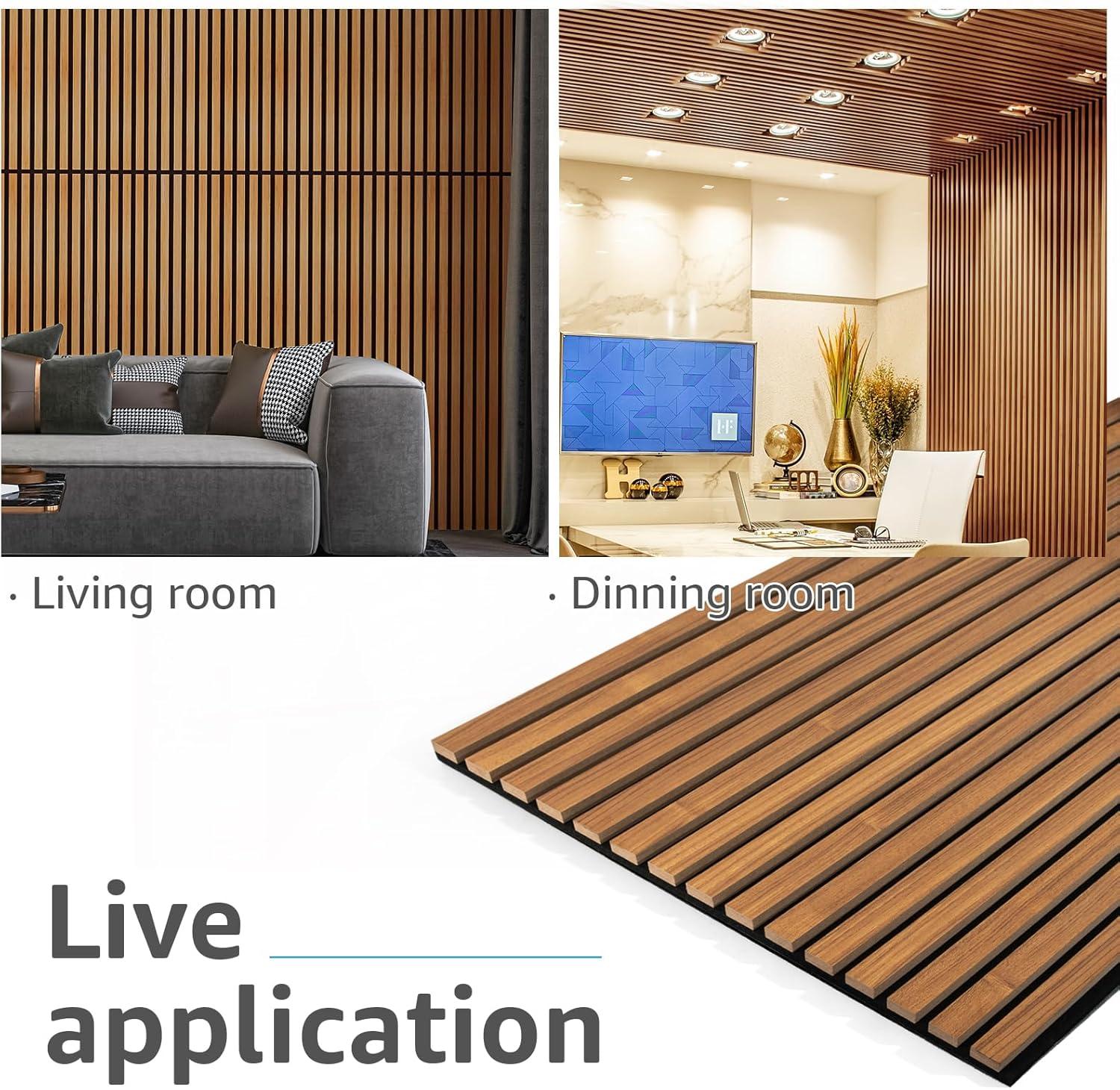imageArt3d Wood Slat Acoustic Panels Set of 4  3D Fluted SoundAbsorbing Panels for Walls ampamp Ceilings Walnut BrownTeak