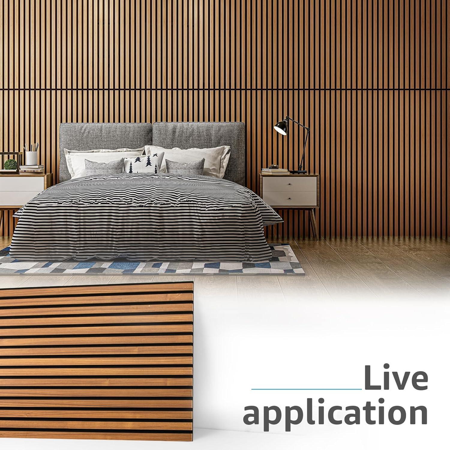 imageArt3d Wood Slat Acoustic Panels Set of 4  3D Fluted SoundAbsorbing Panels for Walls ampamp Ceilings Walnut BrownTeak