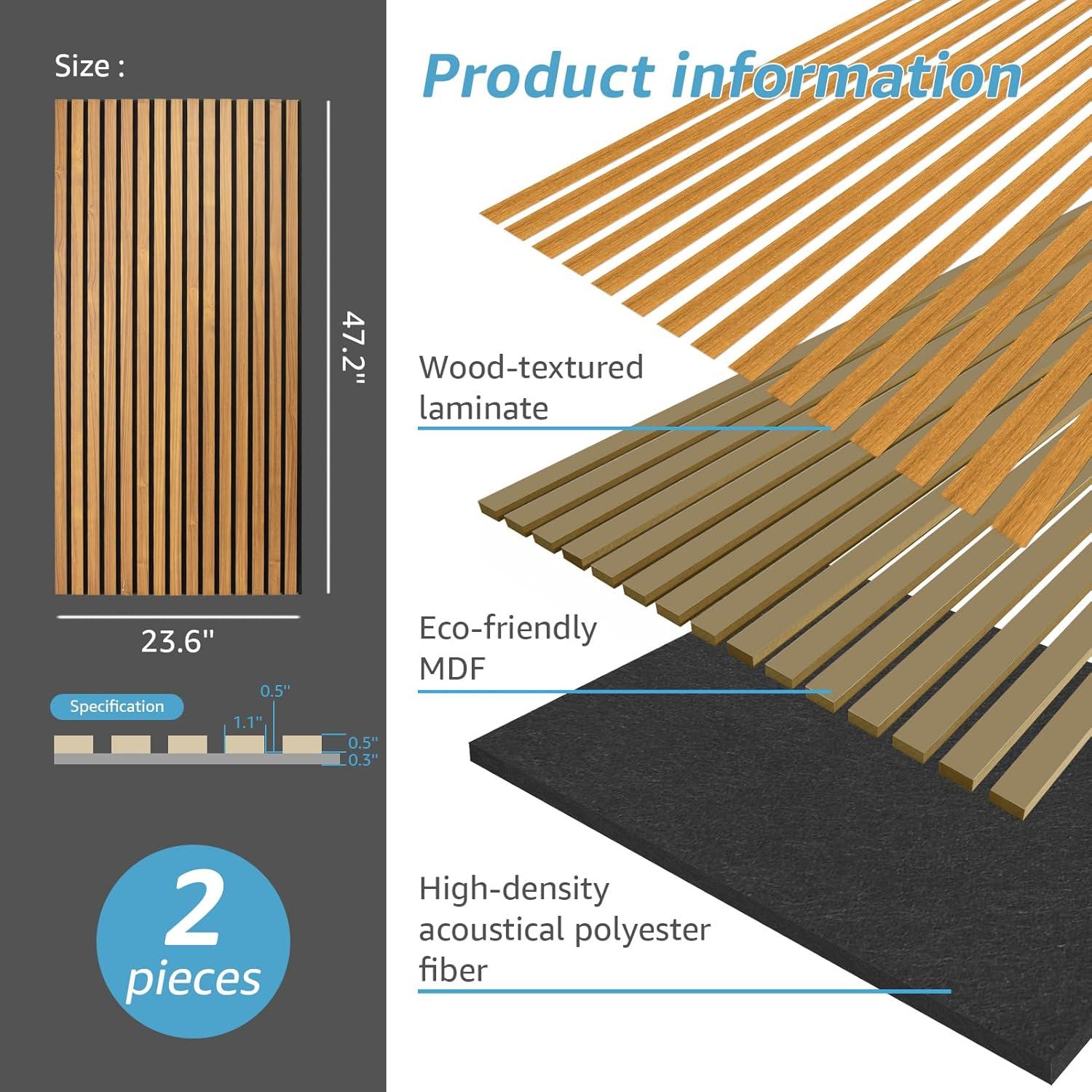 imageArt3d Wood Slat Acoustic Panels Set of 4  3D Fluted SoundAbsorbing Panels for Walls ampamp Ceilings Walnut BrownTeak