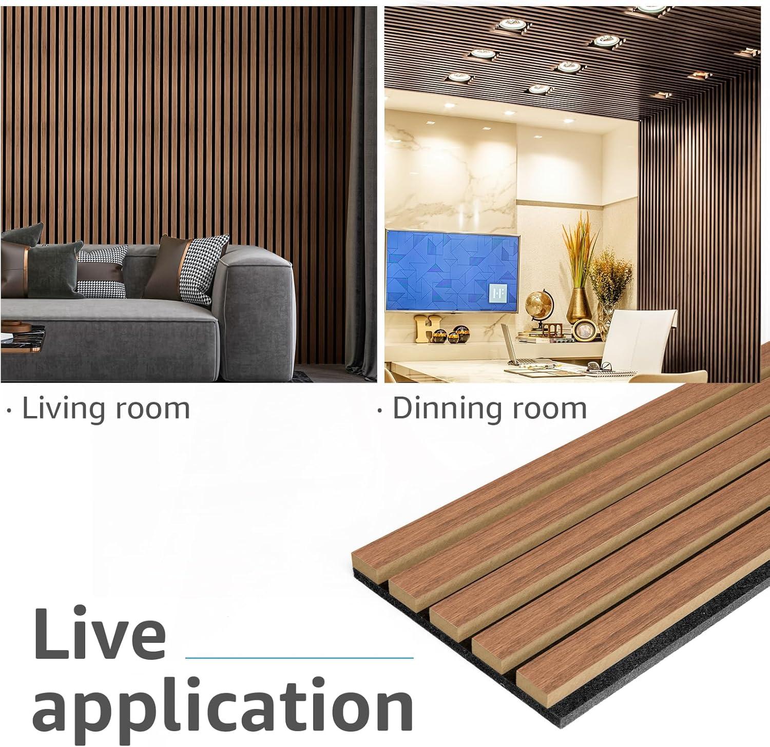 imageArt3d Wood Slat Acoustic Panels Set of 4  3D Fluted SoundAbsorbing Panels for Walls ampamp Ceilings Walnut BrownWalnut