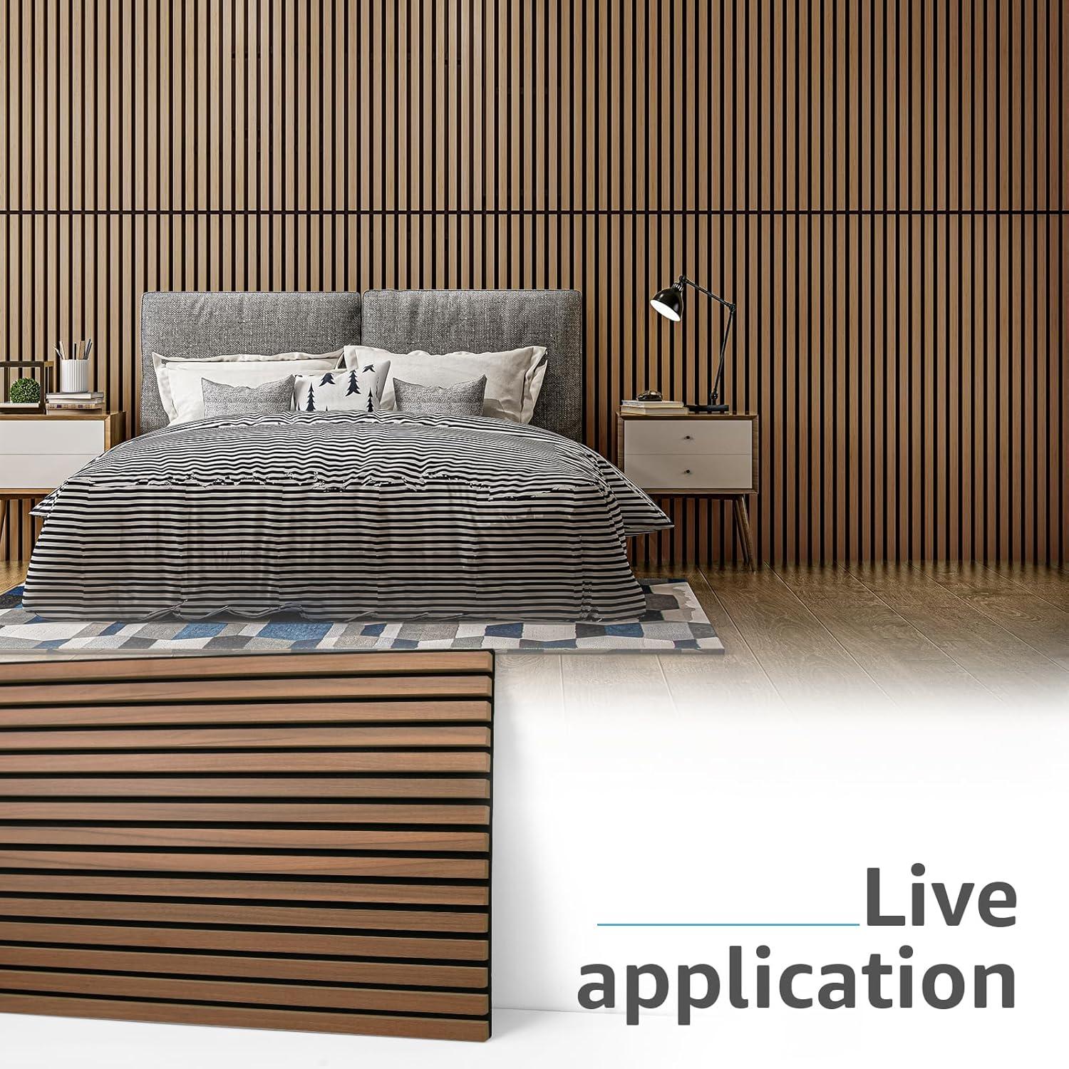 imageArt3d Wood Slat Acoustic Panels Set of 4  3D Fluted SoundAbsorbing Panels for Walls ampamp Ceilings Walnut BrownWalnut