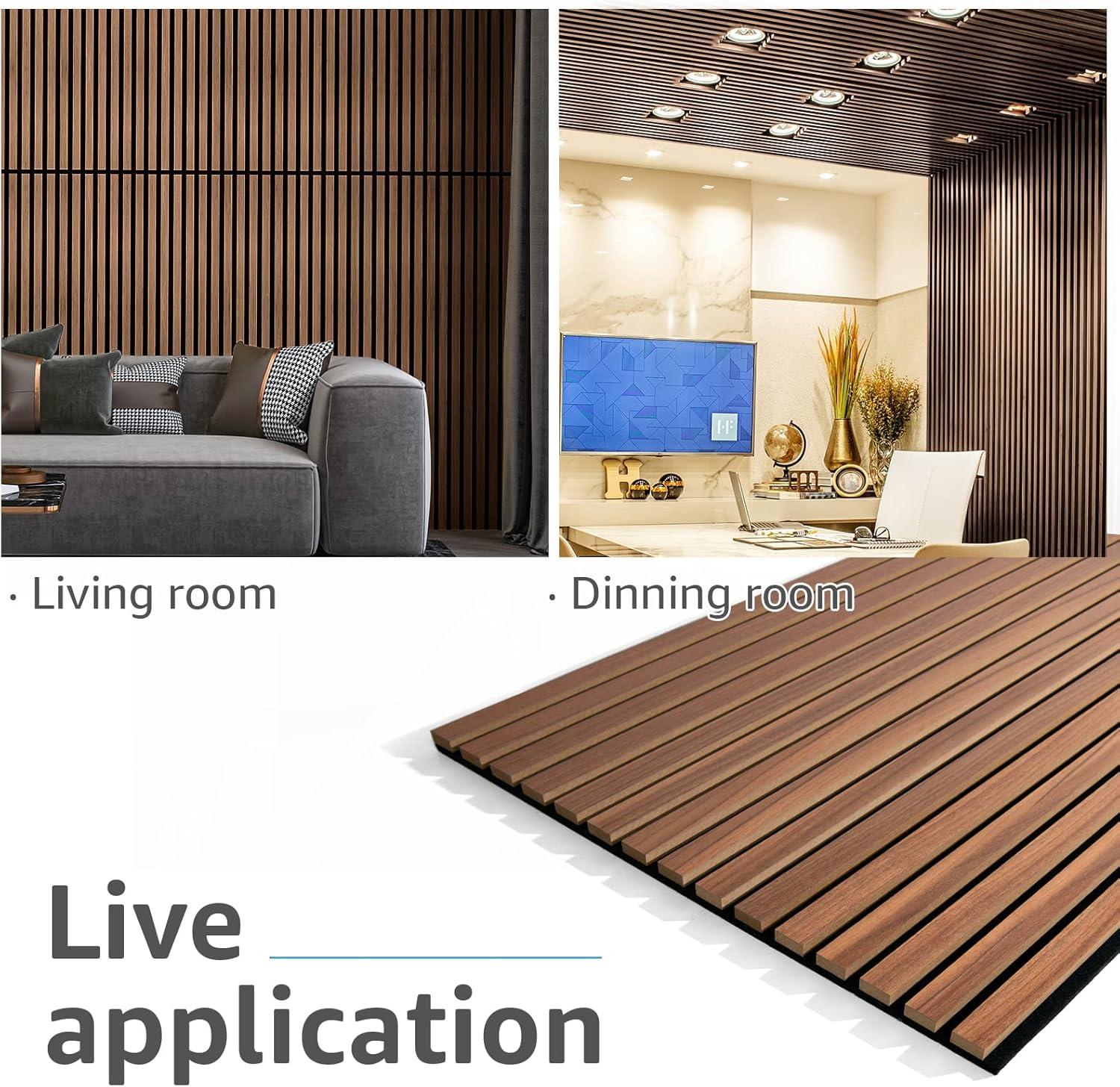 imageArt3d Wood Slat Acoustic Panels Set of 4  3D Fluted SoundAbsorbing Panels for Walls ampamp Ceilings Walnut BrownWalnut
