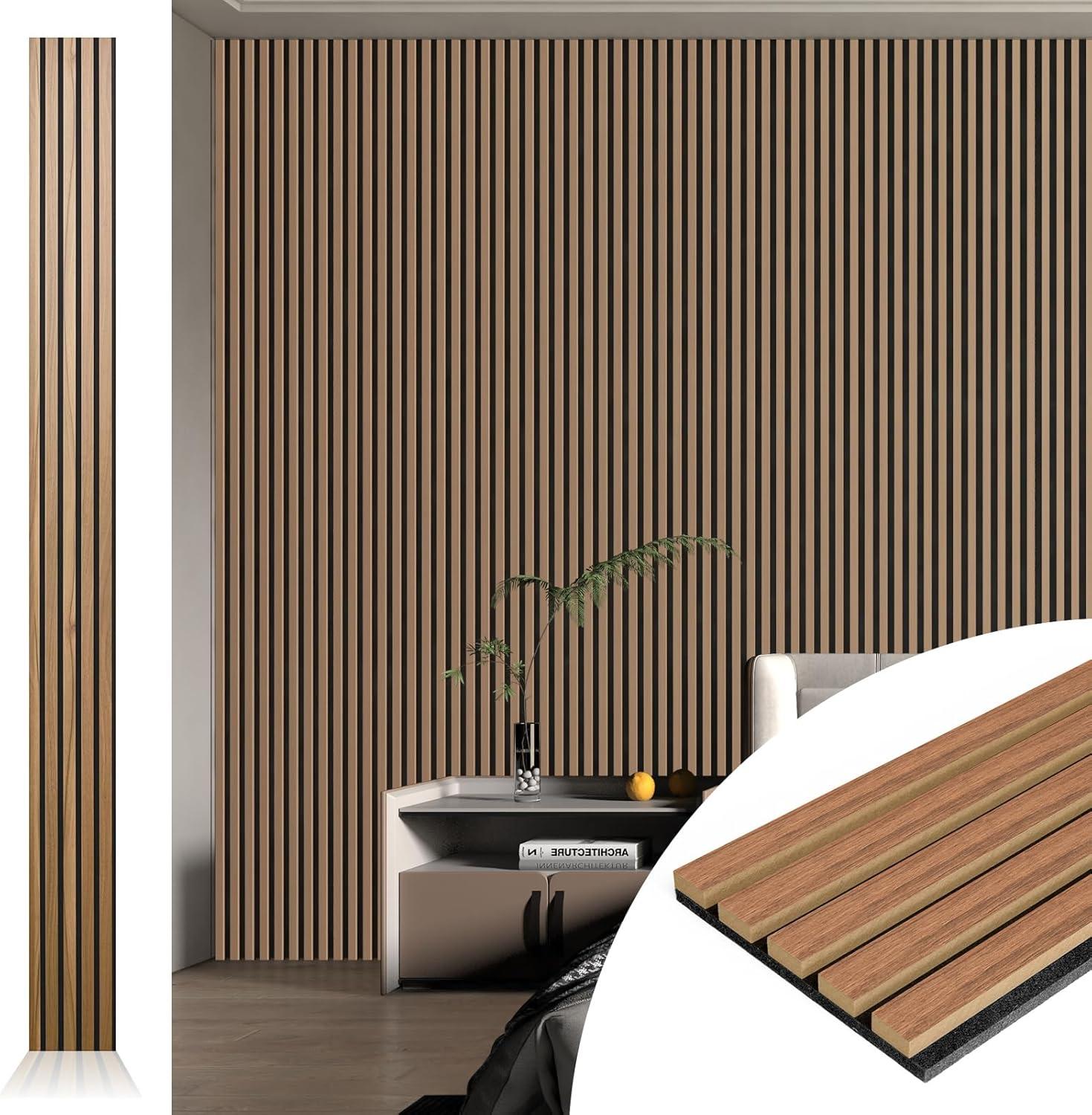 imageArt3d Wood Slat Acoustic Panels Set of 4  3D Fluted SoundAbsorbing Panels for Walls ampamp Ceilings Walnut BrownWalnut