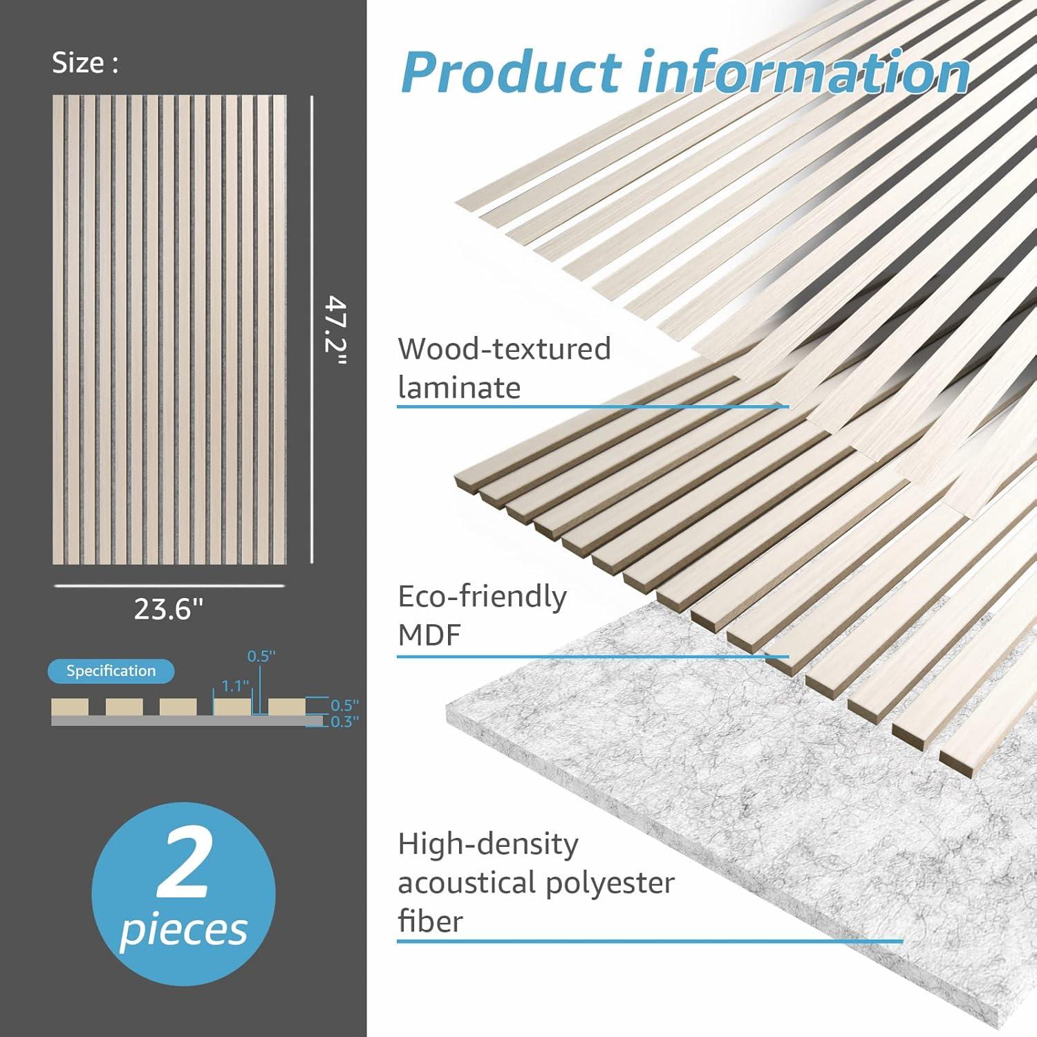 imageArt3d Wood Slat Acoustic Panels Set of 4  3D Fluted SoundAbsorbing Panels for Walls ampamp Ceilings Walnut BrownWhite Elm