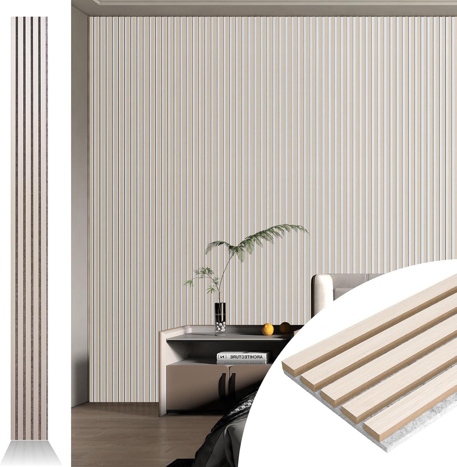 imageArt3d Wood Slat Acoustic Panels Set of 4  3D Fluted SoundAbsorbing Panels for Walls ampamp Ceilings Walnut BrownWhite Elm