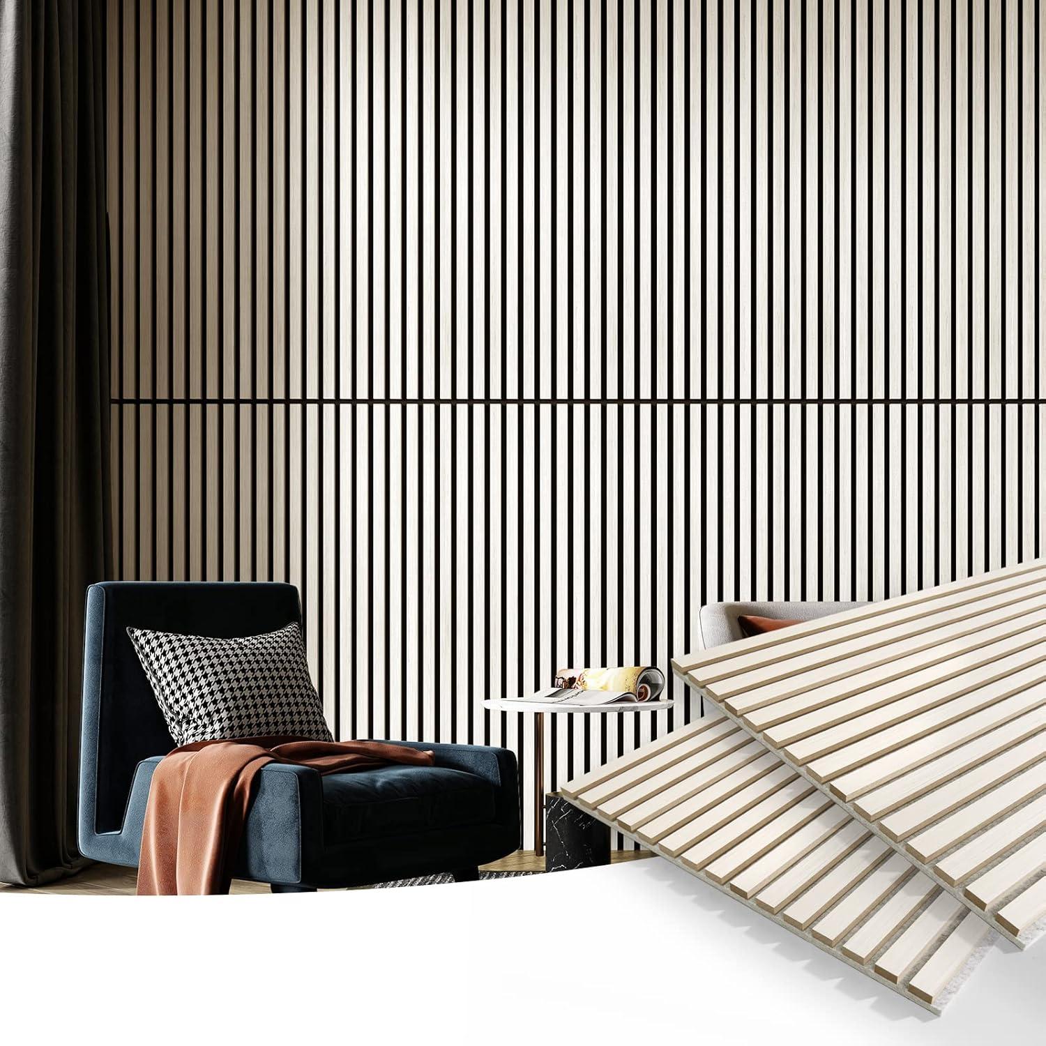 imageArt3d Wood Slat Acoustic Panels Set of 4  3D Fluted SoundAbsorbing Panels for Walls ampamp Ceilings Walnut BrownWhite Elm