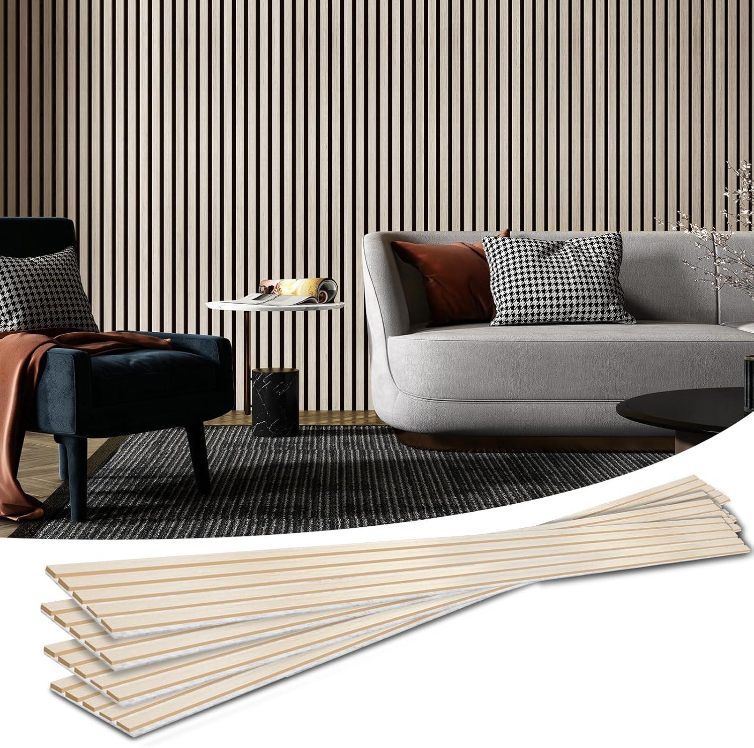 imageArt3d Wood Slat Acoustic Panels Set of 4  3D Fluted SoundAbsorbing Panels for Walls ampamp Ceilings Walnut BrownWhite Elm