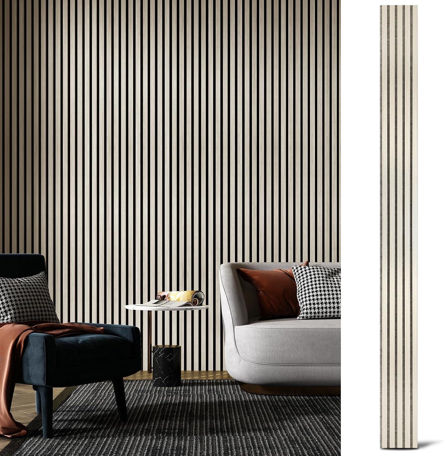 imageArt3d Wood Slat Acoustic Panels Set of 4  3D Fluted SoundAbsorbing Panels for Walls ampamp Ceilings Walnut BrownWhite Elm