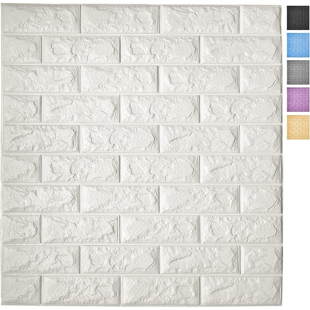 imageArt3d 10Pack 525 SqFt Faux Brick 3D Wall Panels Peel and Stick in Red Brown Self Adhesive Waterproof Foam Wallpaper for Bedroom Bathroom KitchenWhite
