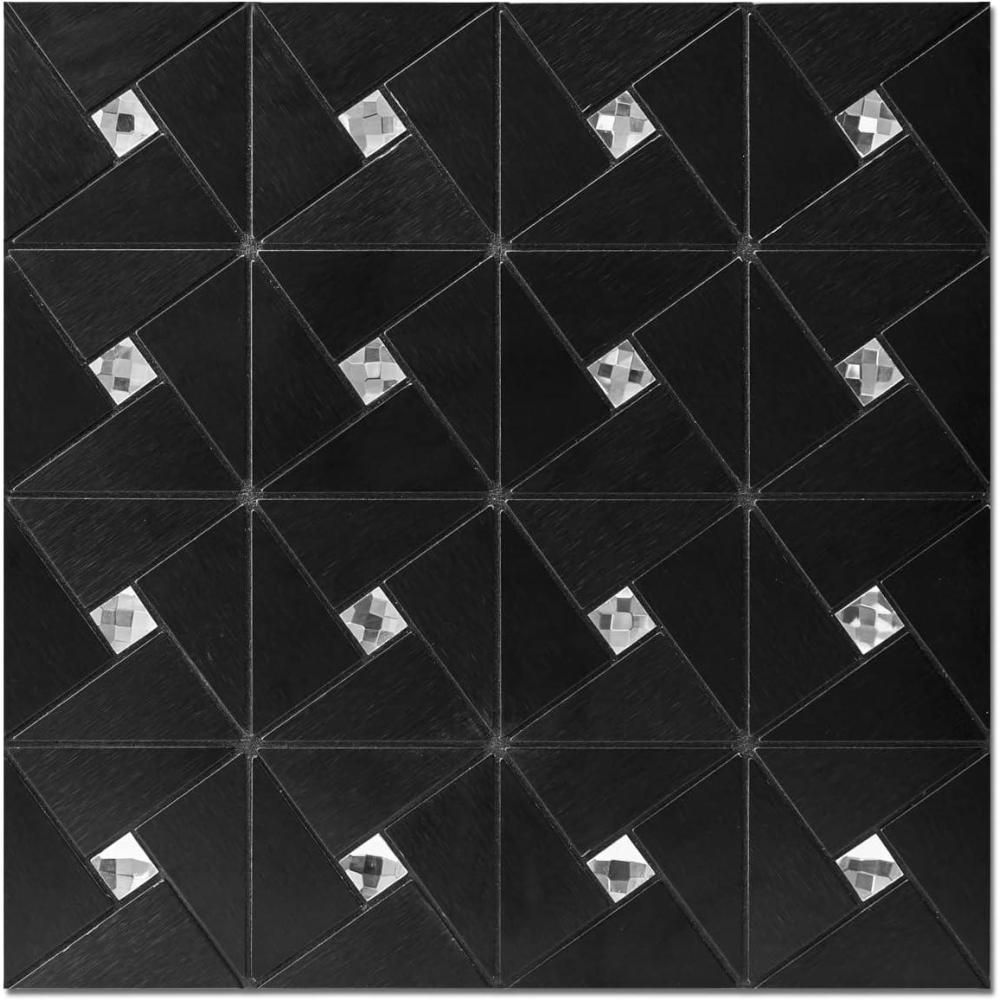 imageArt3d 10Sheet Peel and Stick Backsplash Metal Mosaic Tiles for Kitchen Wall Decor Stick on Aluminum Composite Tiles Stikers Black Windmill Puzzle Glass Mixed