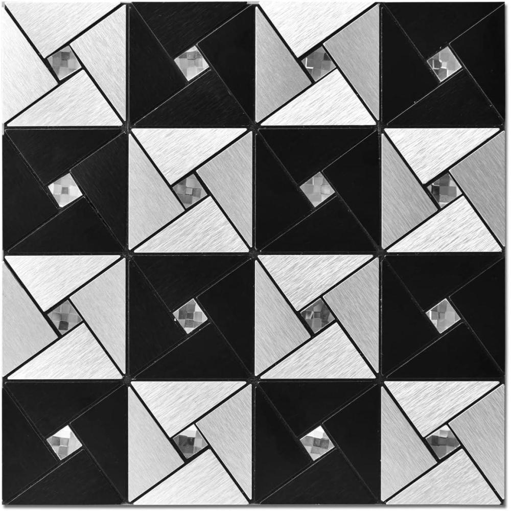 imageArt3d 10Sheet Peel and Stick Backsplash Metal Mosaic Tiles for Kitchen Wall Decor Stick on Aluminum Composite Tiles Stikers BlackampampSilver Windmill Puzzle Glass MixedBlackSilver