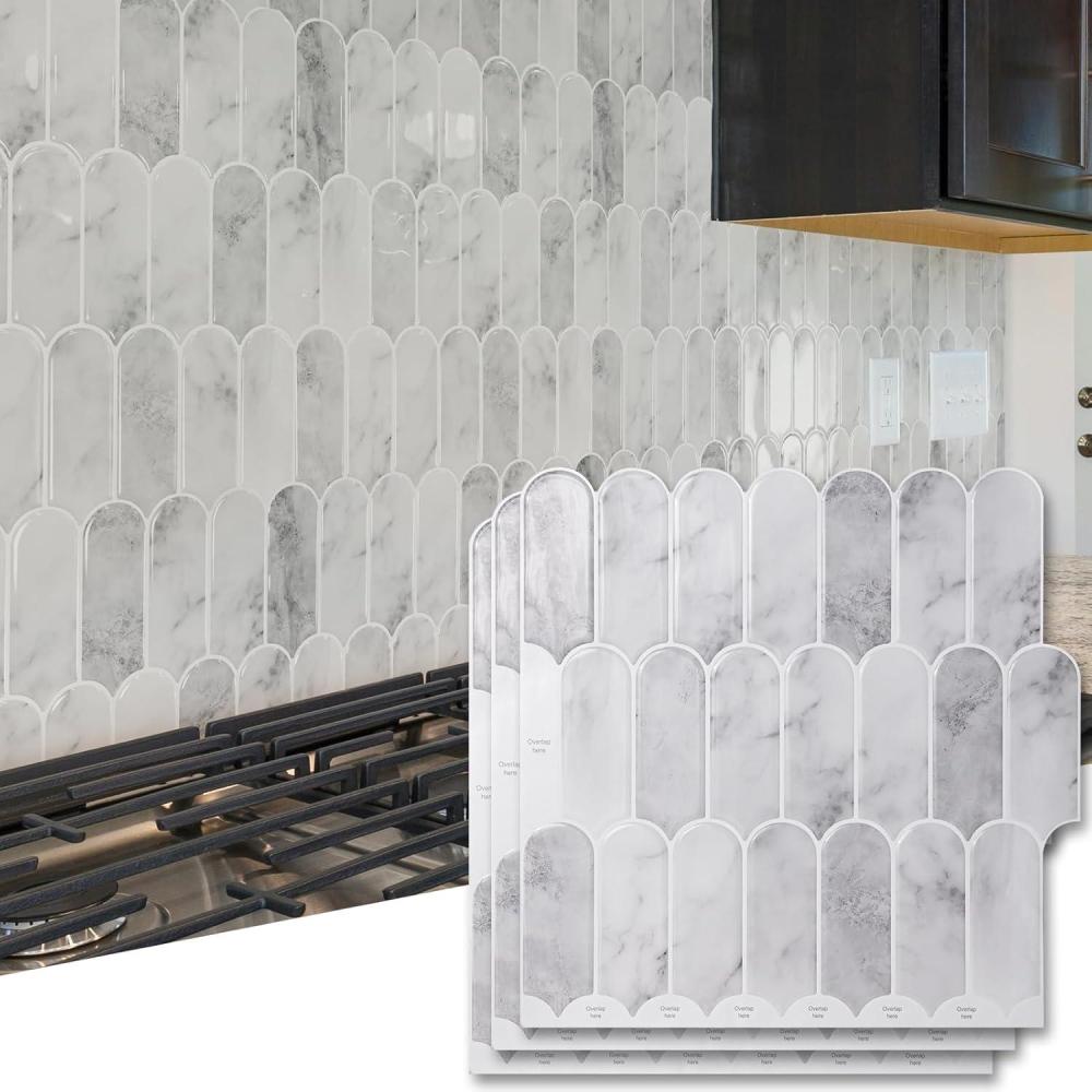 imageArt3d 10Sheet Peel and Stick Kitchen Backsplash Tile Vinyl Stick On Wall Tile Sticker for Bathroom Laundry Room Back Splashes 12quotx12quot Black MarbleGrey Marble