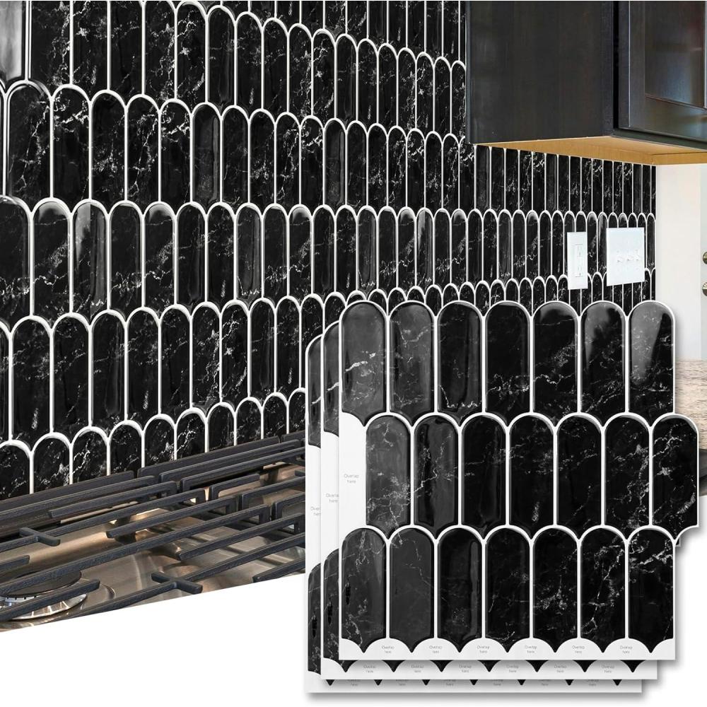 imageArt3d 10Sheet Peel and Stick Kitchen Backsplash Tile Vinyl Stick On Wall Tile Sticker for Bathroom Laundry Room Back Splashes 12quotx12quot Black MarbleBlack Marble