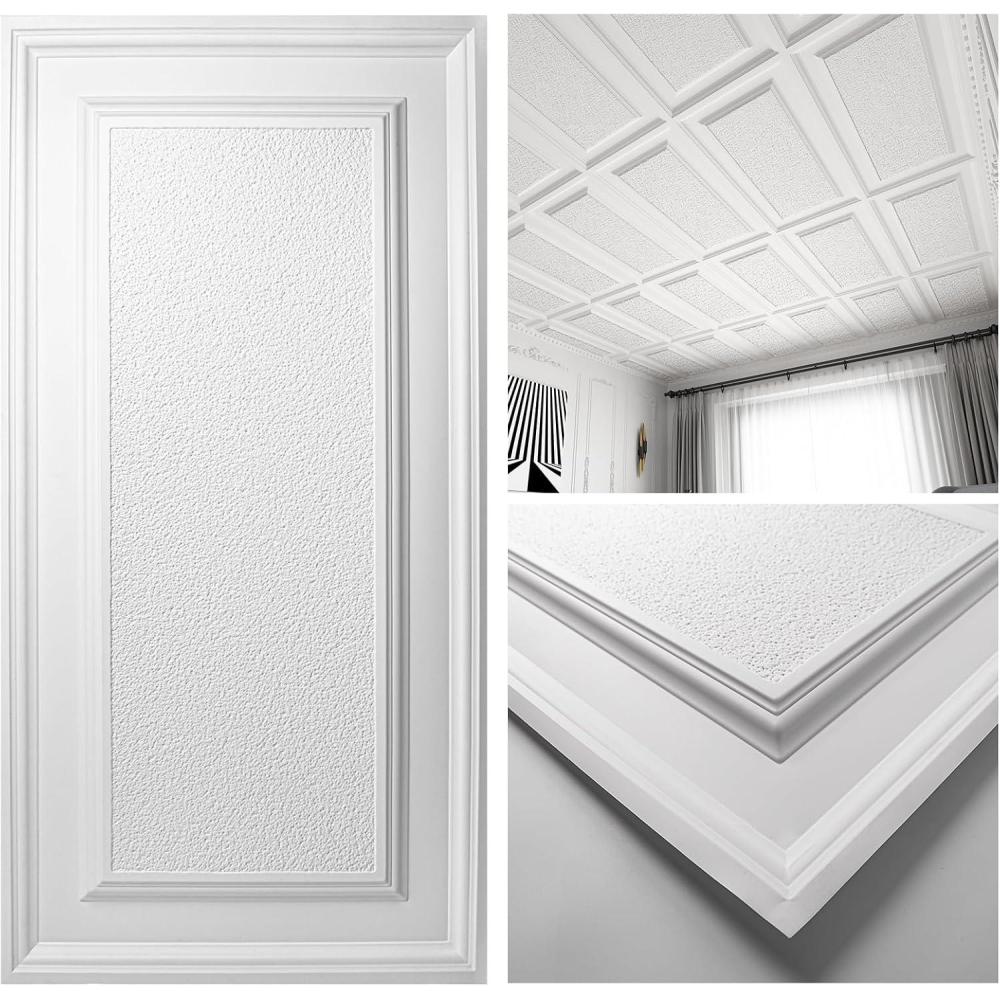 imageArt3d 12Pack Drop Ceiling Tiles 2x4 Ft PVC Decorative Ceiling Covering Panels for Basement Kitchen Bathroom 24x48 Inch Cover 96 Sq Ft Smooth WhiteMatt White