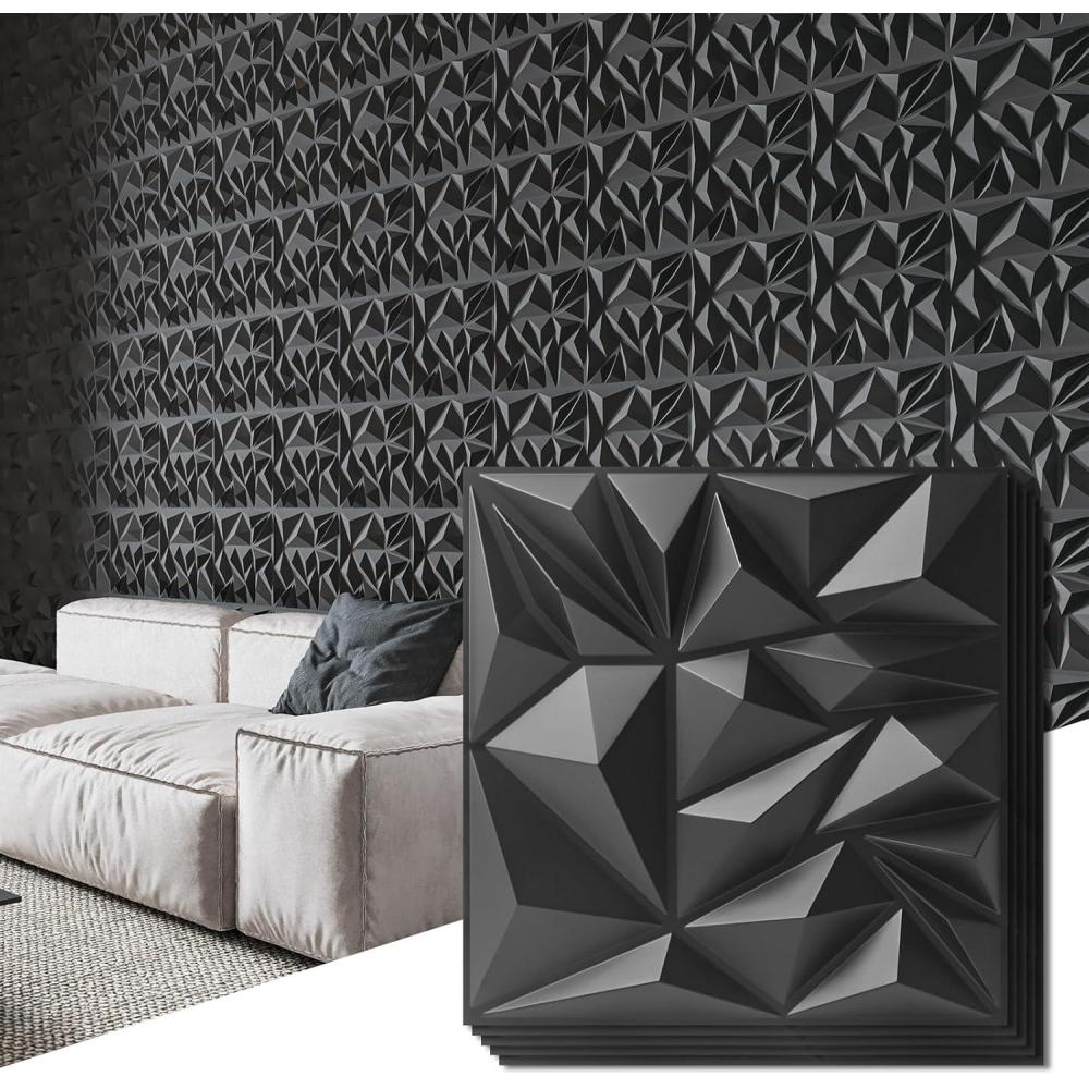 imageArt3d 33Pack 3D Wall Panels for Interior Wall Decor Modern Diamond Textured Accent Wall Paneling for Gaming Living Room TV Wall Background 12 x 12 inch White A10342Black