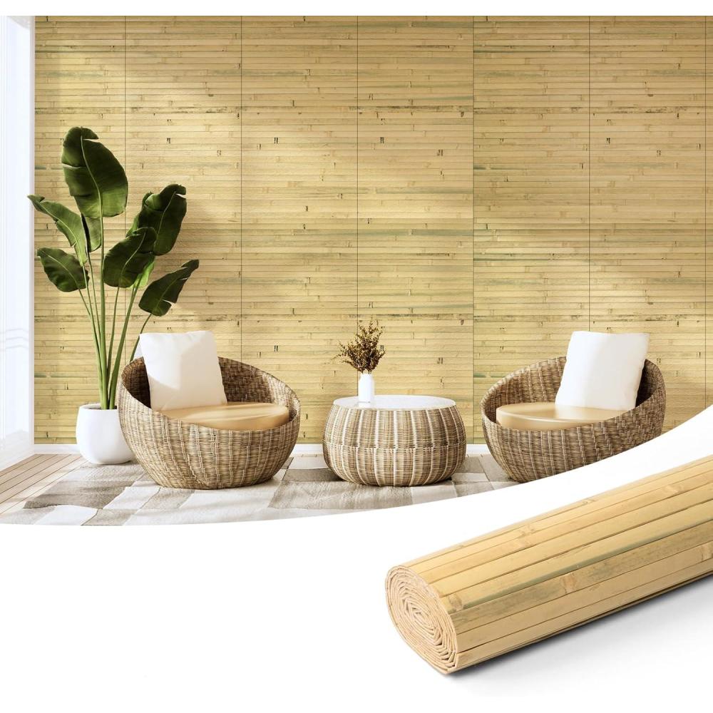 imageArt3d 48 x 96 Inch Natural Bamboo Wall Panel for Interior Wall Decor Flexible Pole Wrap Wainscoting Wall Cladding Paneling for Living Room Bedroom Office Kitchen Island LightcarbonizedNatural