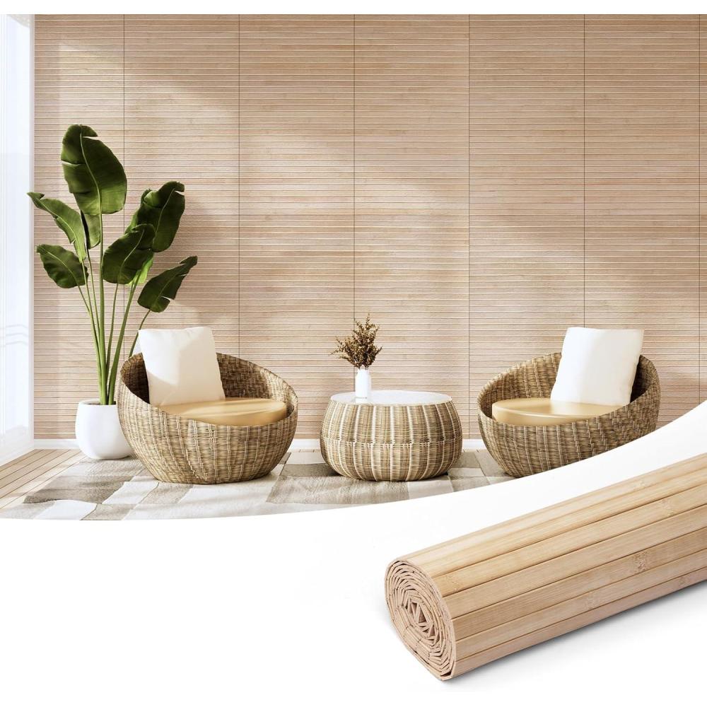 imageArt3d 48 x 96 Inch Natural Bamboo Wall Panel for Interior Wall Decor Flexible Pole Wrap Wainscoting Wall Cladding Paneling for Living Room Bedroom Office Kitchen Island LightcarbonizedCarbonized