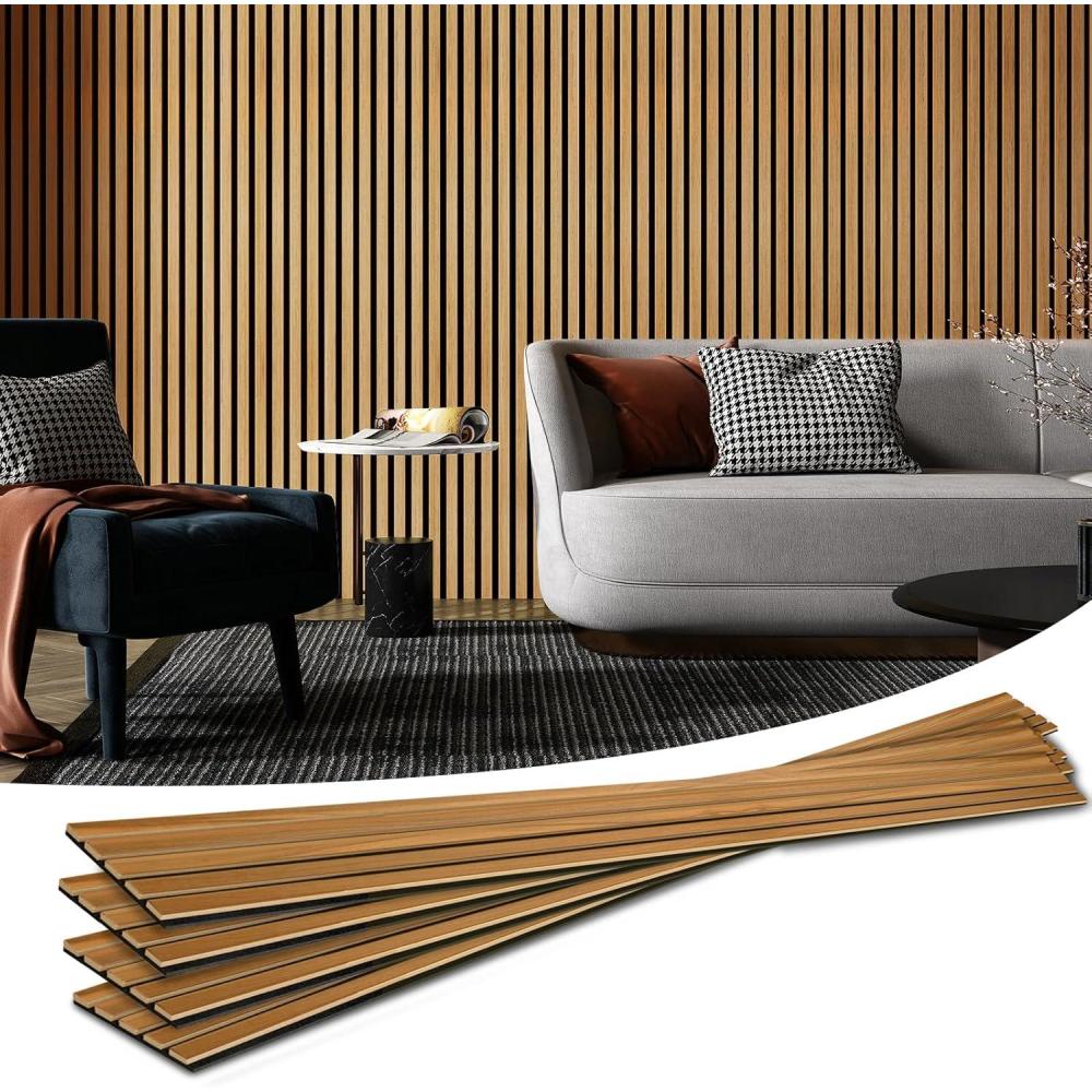 imageArt3d 4Pack 945 x 79 inch Acoustic Wood Slat Wall Panels for Interior Decor 3D Fluted Sound Absorbing Wood Paneling for Accent Wall Ceiling Kitchen Living Room Bedroom Office Warm TeakWarm Teak