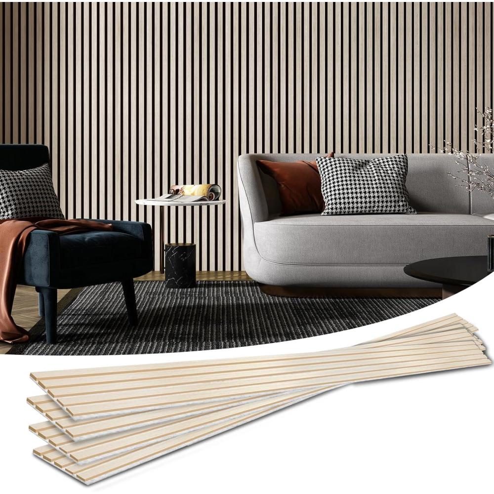 imageArt3d 4Pack 945 x 79 inch Acoustic Wood Slat Wall Panels for Interior Decor 3D Fluted Sound Absorbing Wood Paneling for Accent Wall Ceiling Kitchen Living Room Bedroom Office Warm TeakWhite Elm
