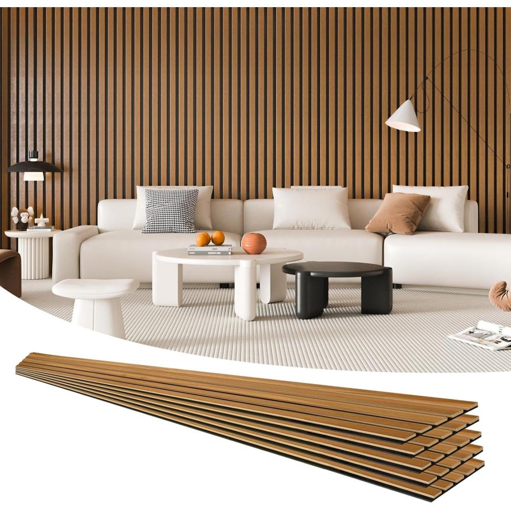 imageArt3d 4Pack 945 x 79 inch Acoustic Wood Slat Wall Panels for Interior Decor 3D Fluted Sound Absorbing Wood Paneling for Accent Wall Ceiling Kitchen Living Room Bedroom Office Warm TeakTeak