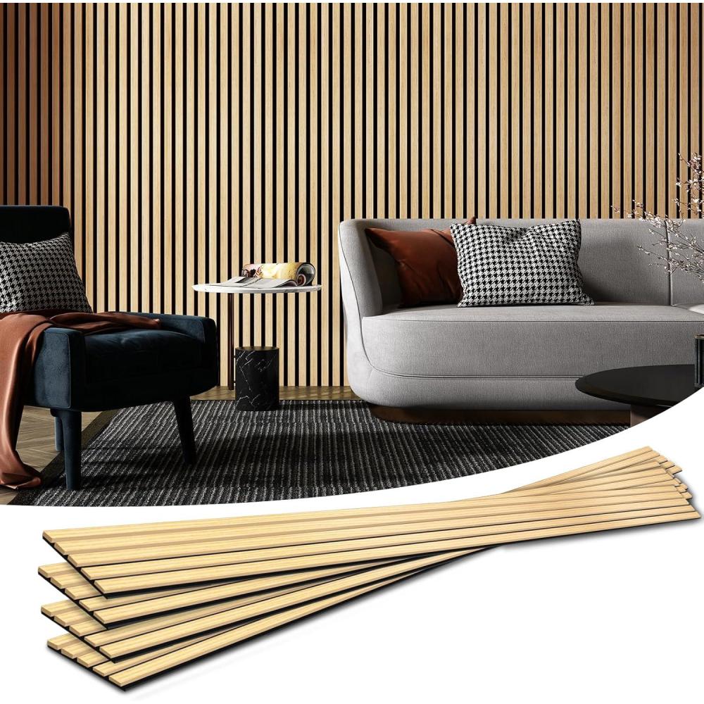 imageArt3d 4Pack 945 x 79 inch Acoustic Wood Slat Wall Panels for Interior Decor 3D Fluted Sound Absorbing Wood Paneling for Accent Wall Ceiling Kitchen Living Room Bedroom Office Warm TeakOak