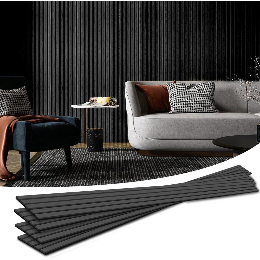 imageArt3d 4Pack 945 x 79 inch Acoustic Wood Slat Wall Panels for Interior Decor 3D Fluted Sound Absorbing Wood Paneling for Accent Wall Ceiling Kitchen Living Room Bedroom Office Warm TeakMatte Black