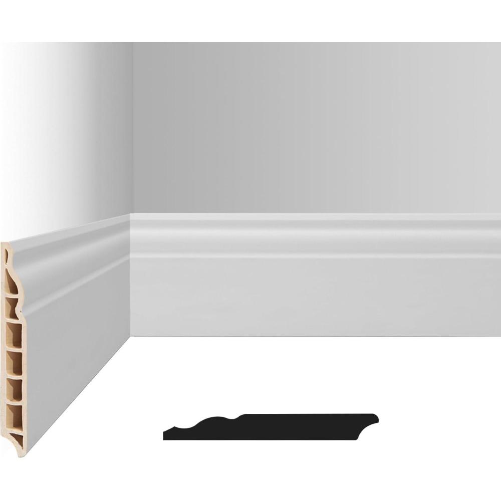 imageArt3d 4Pack Wall Baseboard Molding Trim 8 ft Each HighImpact Polystyrene Skirting Board Durable Paintable ampamp MoistureResistantEasy DIY Installation for Home ampamp Office Total Length 32 ft WhitePure White