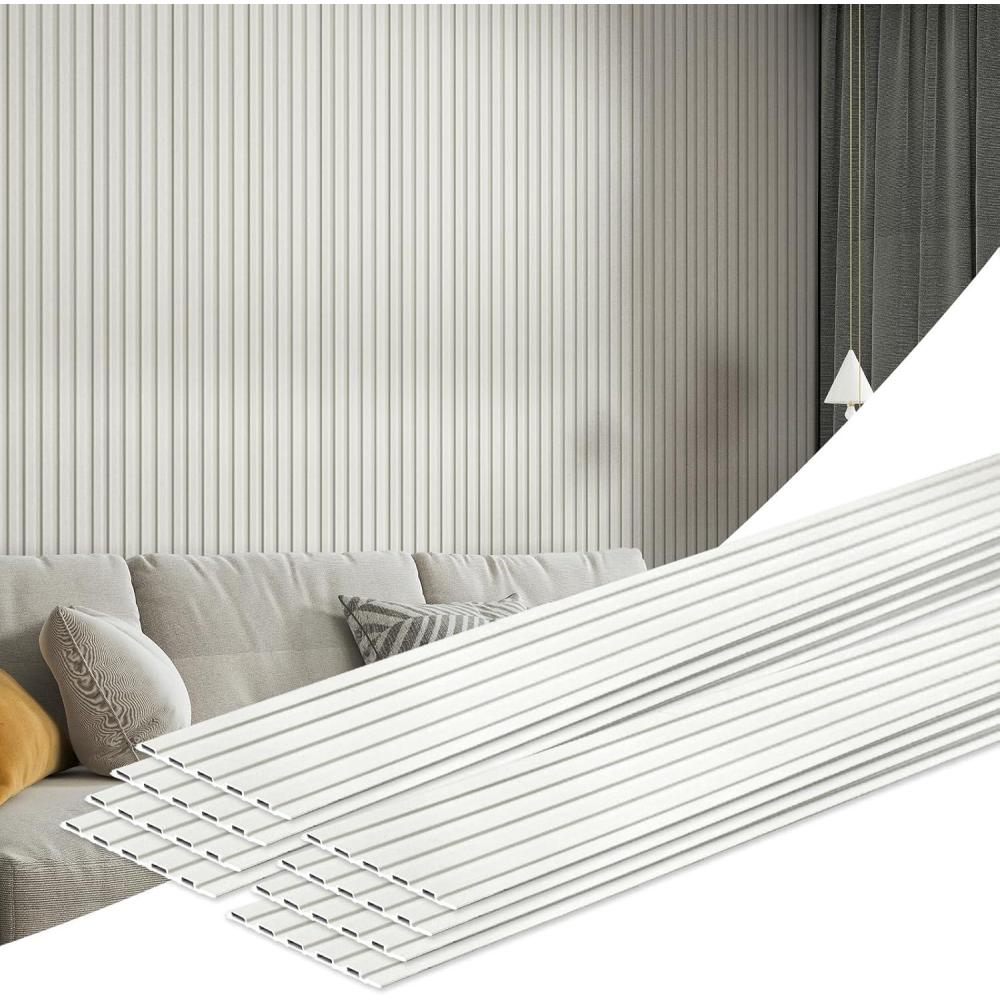 imageArt3d 8 Pack 104quot x 67quot Slat Wall Paneling Glossy Metal Finish WPC 3D Wall Panels 3D Panels for Interior Wall Decor Living Room Bedroom  Elegant ChampagneOffWhiteSquare