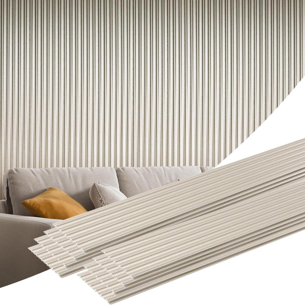 imageArt3d 8 Pack 104quot x 67quot Slat Wall Paneling Glossy Metal Finish WPC 3D Wall Panels 3D Panels for Interior Wall Decor Living Room Bedroom  Elegant ChampagneElegant ChampagneWavy