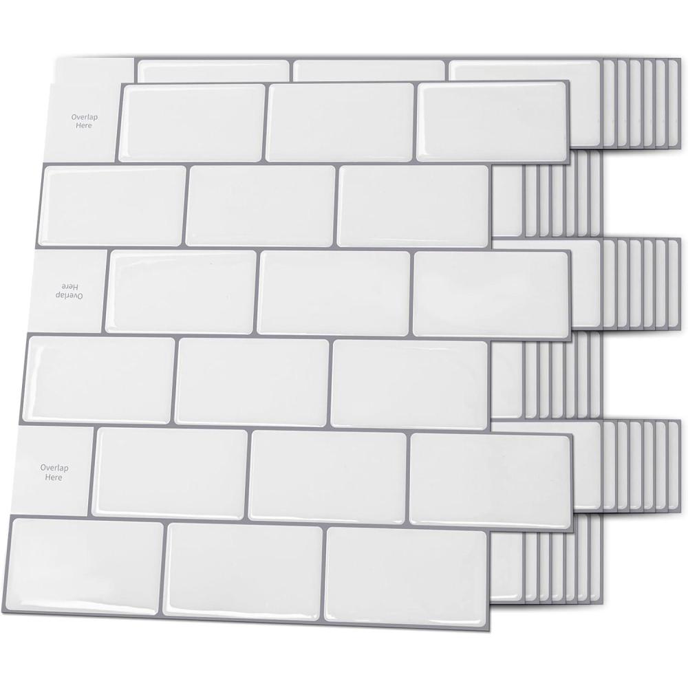 imageArt3d Backsplash Tile for Kitchen Peel and Stick 10Sheet Stick on Subway Tiles for Kitchem Bathroom Back Splashes 12quotx12quot Warm White with Gray Grout