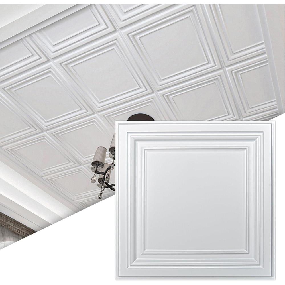 imageArt3d Drop Ceiling Tiles 24x24 Inch 12Pack 48 Sqft  Glue Up PVC Ceiling Tiles 2x2 Ft Decorative Ceiling Panels for Kitchen Living Room Office and Home WhiteBright White