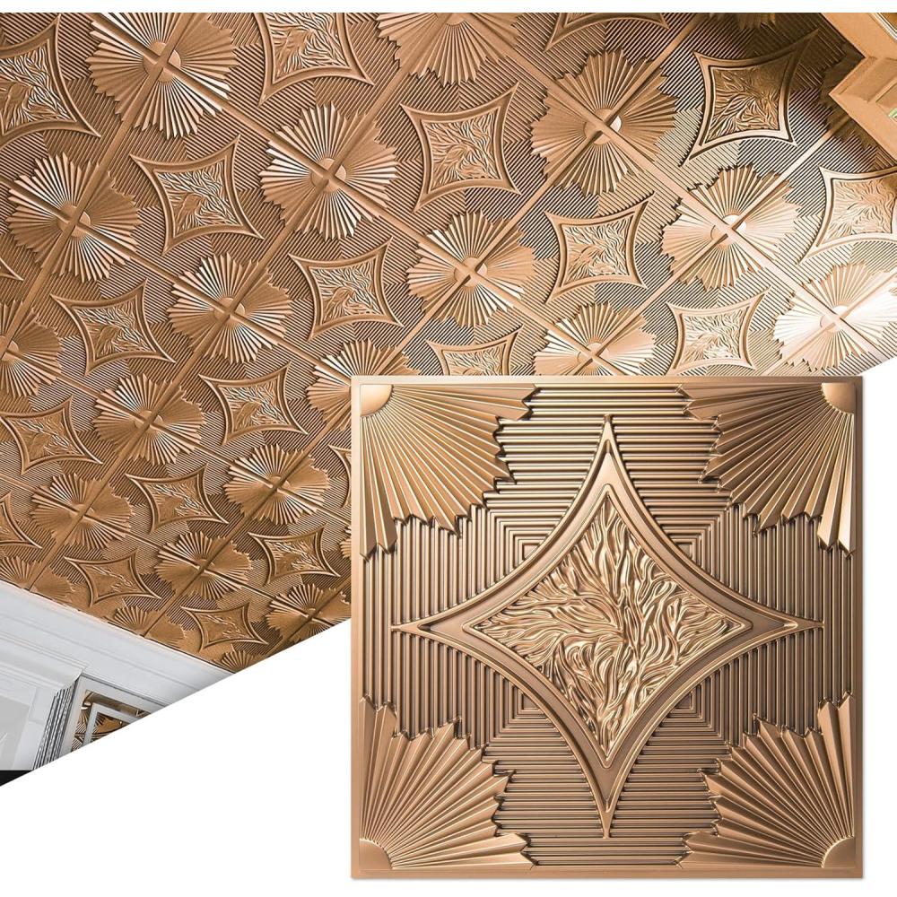 imageArt3d Drop Ceiling Tiles 24x24 Inch 12Pack 48 Sqft  Glue Up PVC Ceiling Tiles 2x2 Ft Decorative Ceiling Panels for Kitchen Living Room Office and Home WhiteClassic Bronze